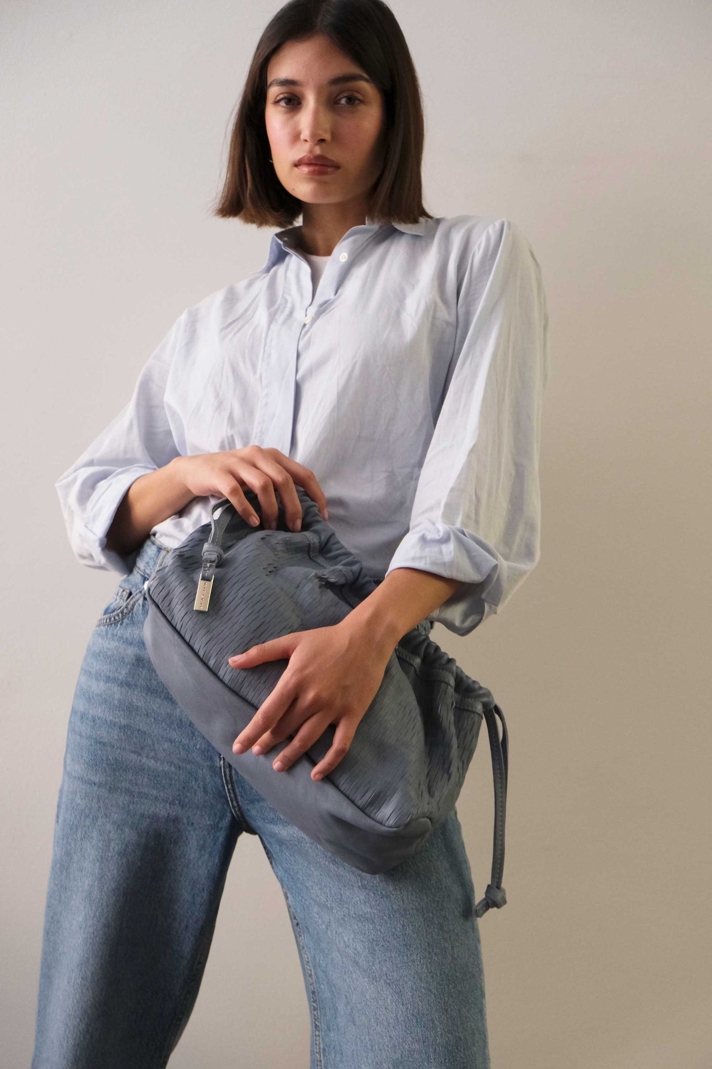 Agnes bucket in rain perforated leather - Made in Italy -