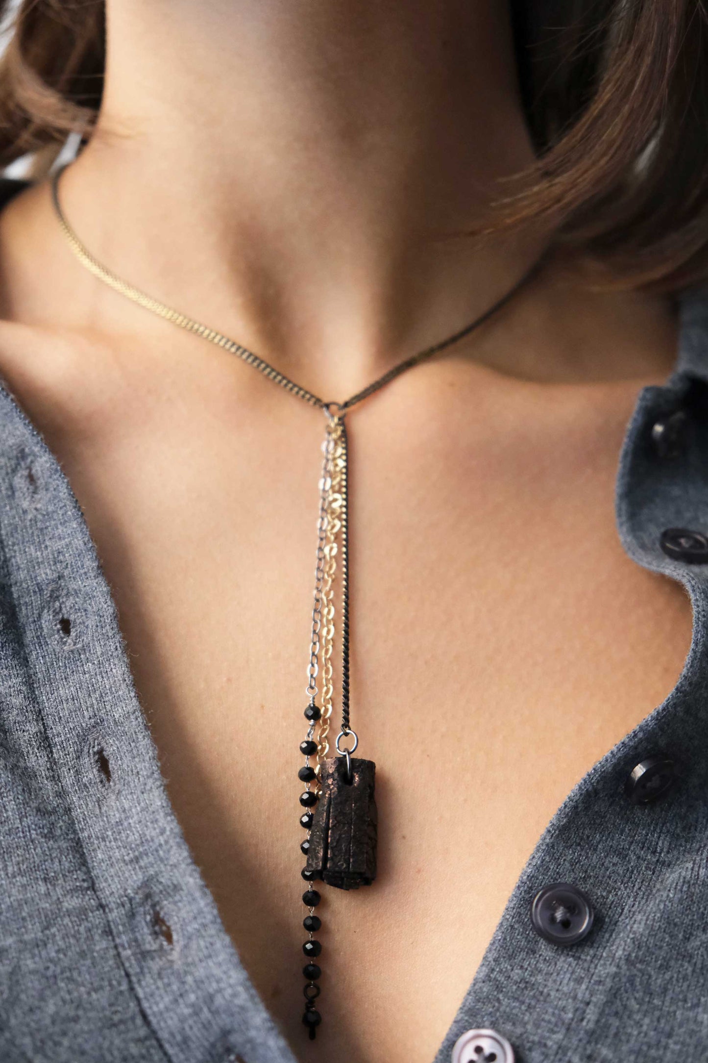 Afrodite micro necklace in leather bronze - Made in Italy -