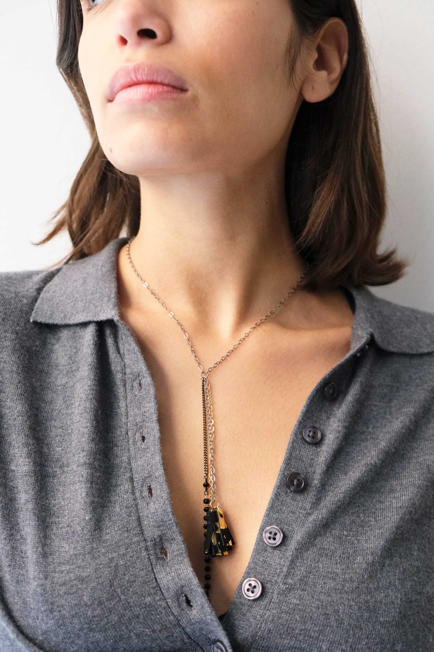 Afrodite micro necklace in leather black and gold - Made in Italy -