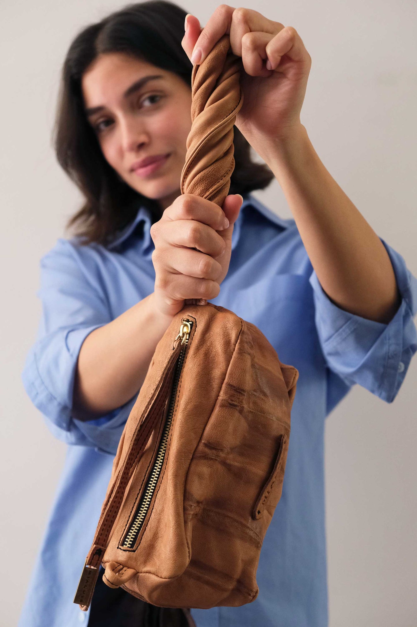 Bobo mini in nappa lomè cognac pelle conciata al vegetale - Made in Italy -