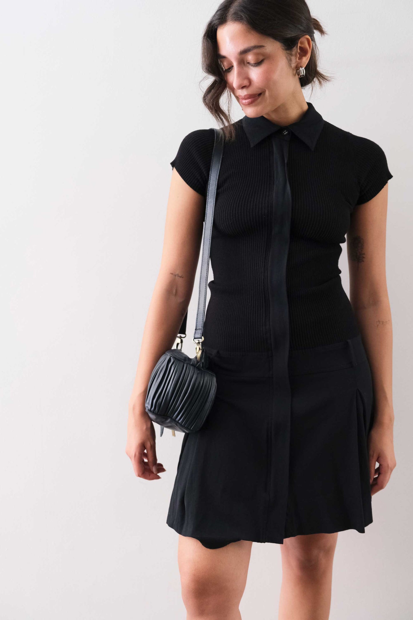 PRE ORDER discount 15%- Bobo mini in navy pleated leather nappa - use code PREORDER15 - ESTIMATED DELIVERY SEPTEMBER 15- Made in Italy -