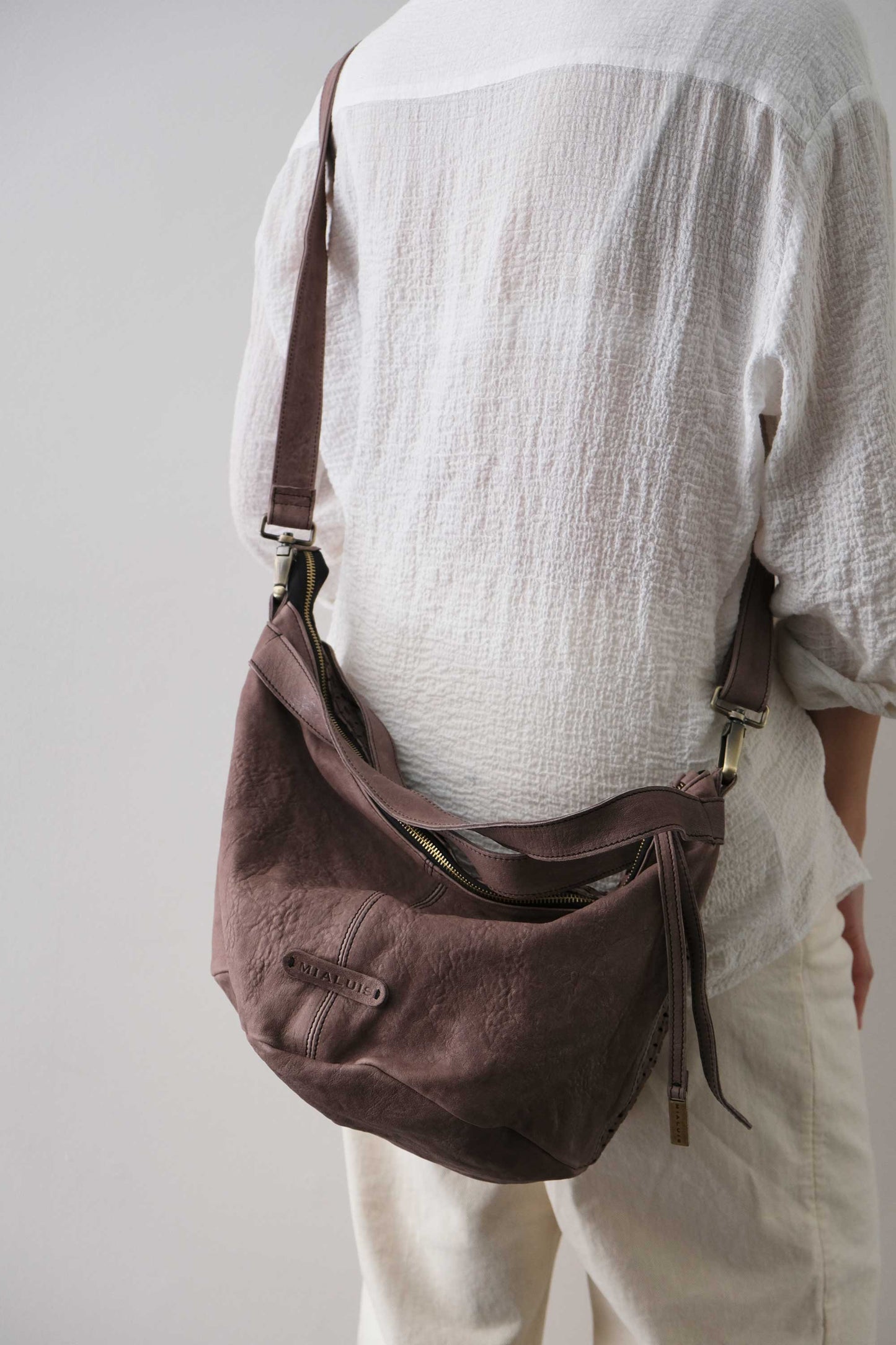Carola bag in taupe perforated giunco soft leather - Made in Italy -