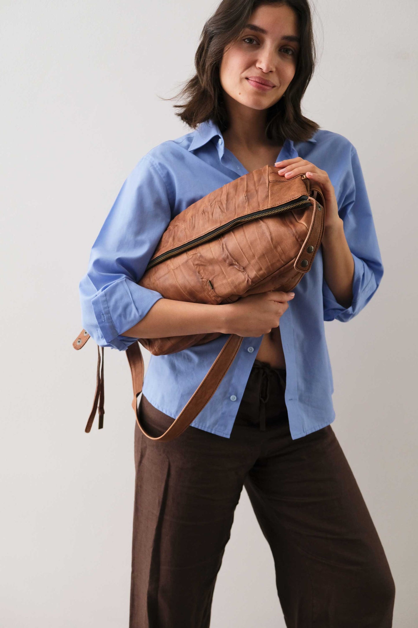 Chicca hobo bag in morbida nappa lomé cioccolato - Made in Italy -