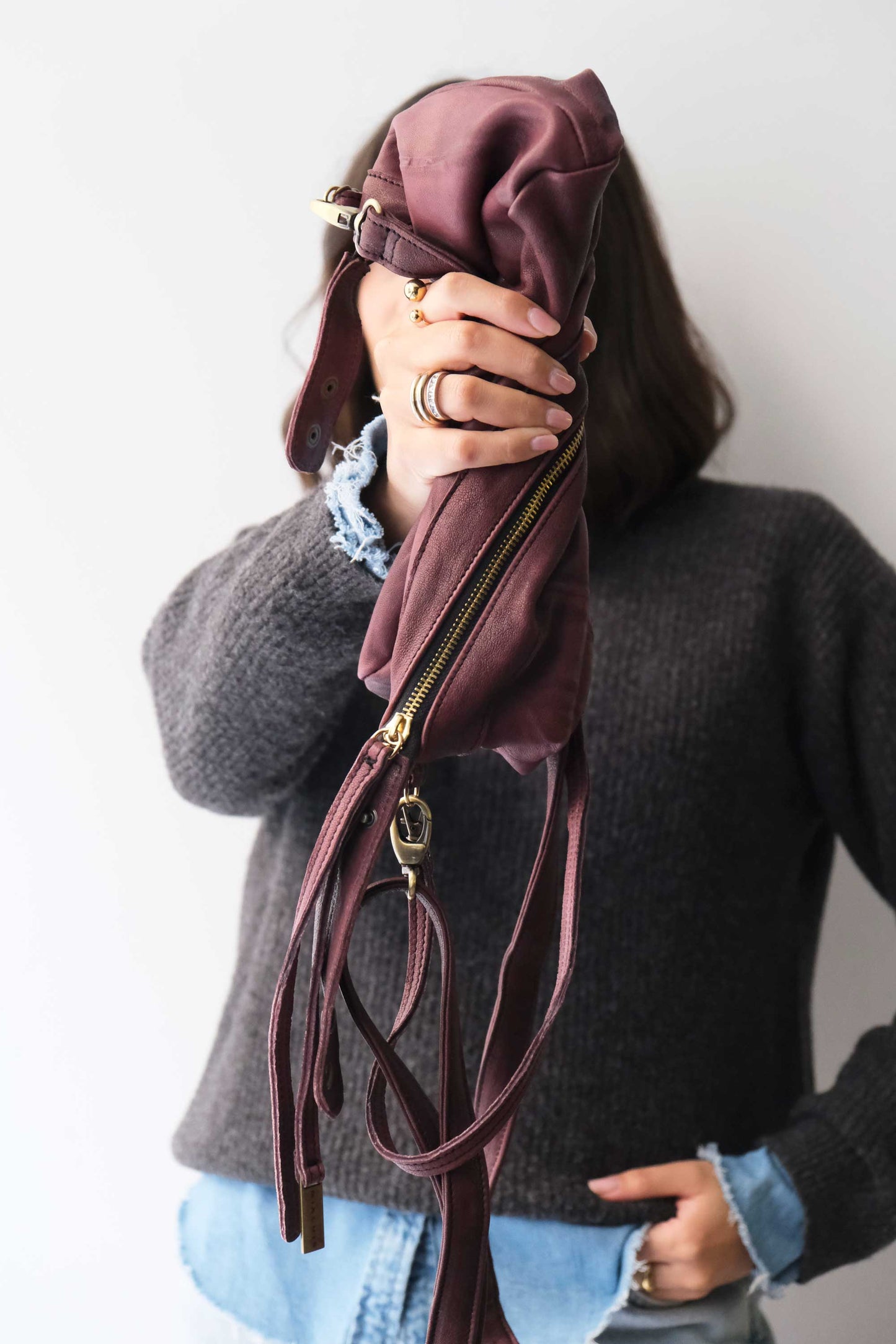 Chicca Media hobo bag in plum lomé nappa - Made in Italy -