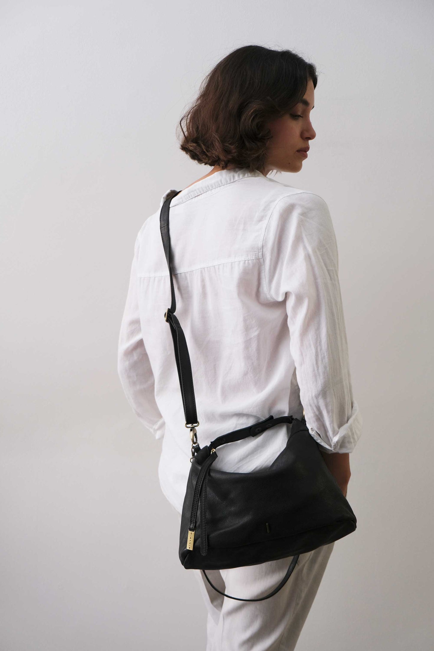Chicca Media hobo bag in black nappa vegetable leather - Made in Italy -