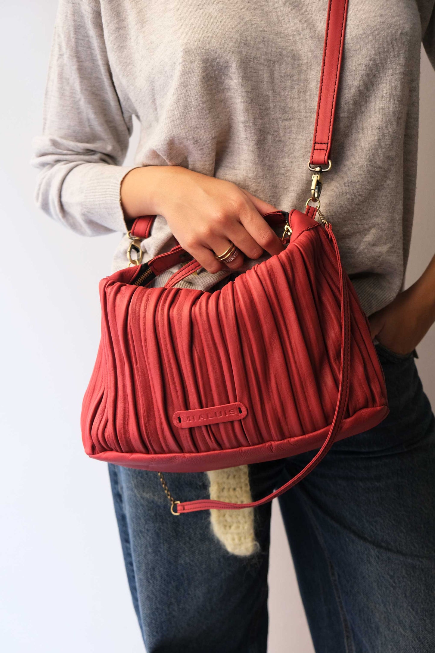 PRE ORDER discount 15%- Chicca Media hobo bag in red pleated leather - use code PREORDER15 - ESTIMATED DELIVERY END SEPTEMBER - Made in Italy -