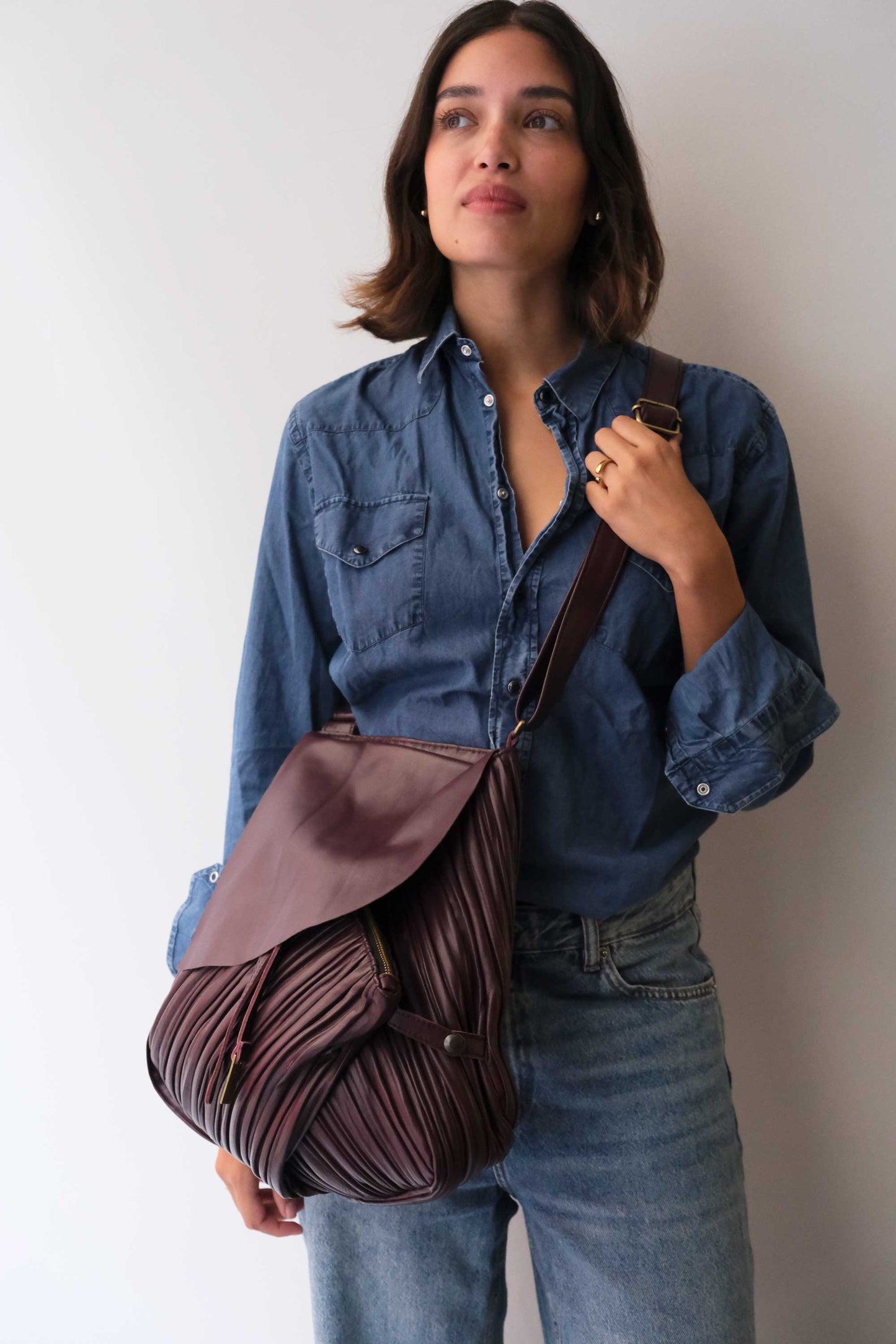 PRE ORDER discount 15%-Gabri tote bag in pleated plum colour nappa leather - use code PREORDER15 - ESTIMATED DELIVERY SEPTEMBER 15- Made in Italy -