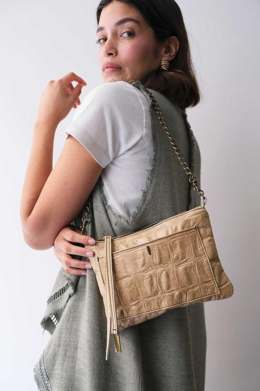 Pochette Mikin in vitello nocciola - Made in Italy-