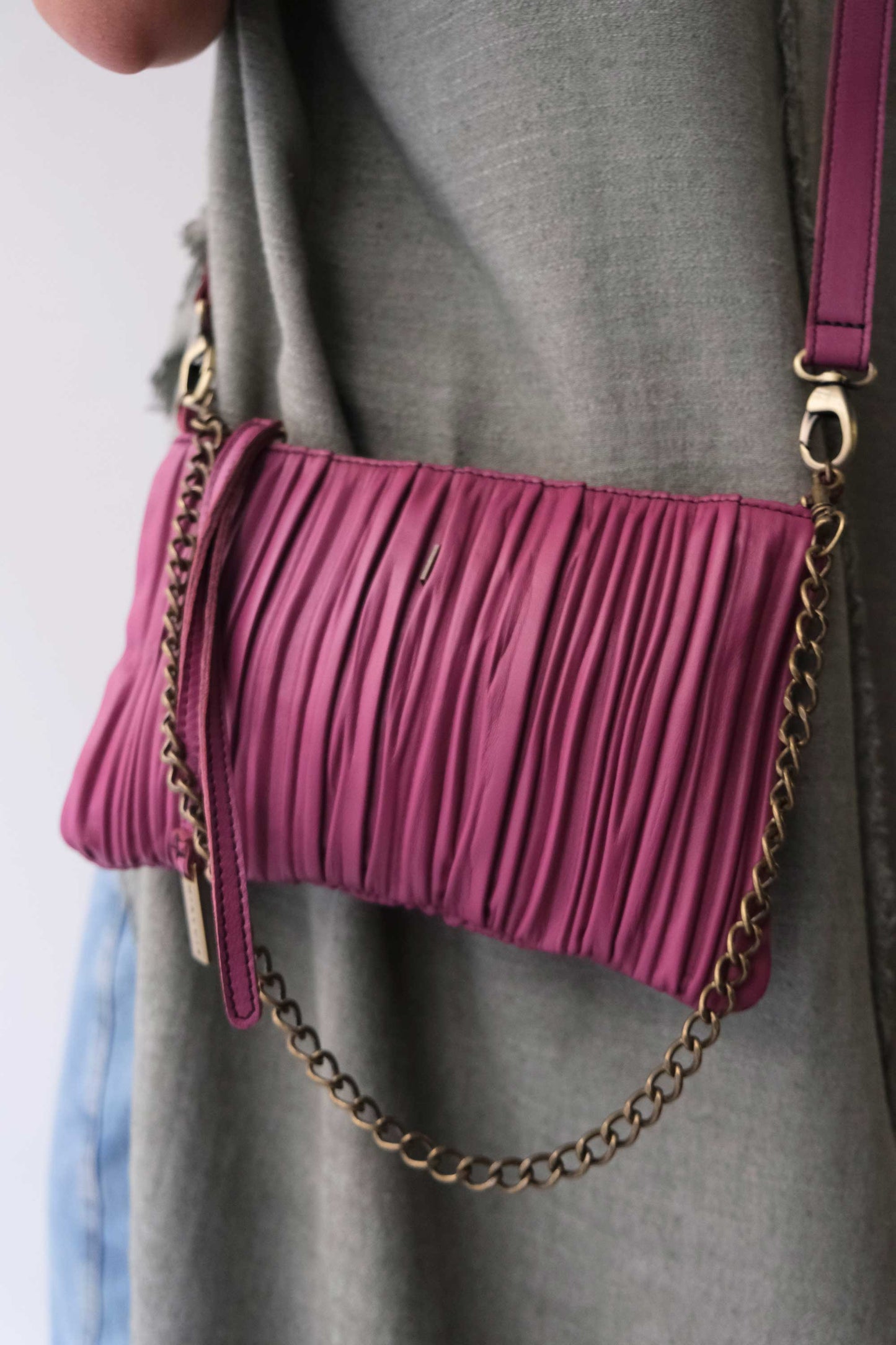 PRE ORDER discount 15%- Mikin pochette in barolo pleated soft leather - use code PREORDER15 - ESTIMATED DELIVERY END SEPTEMBER - Made in Italy -