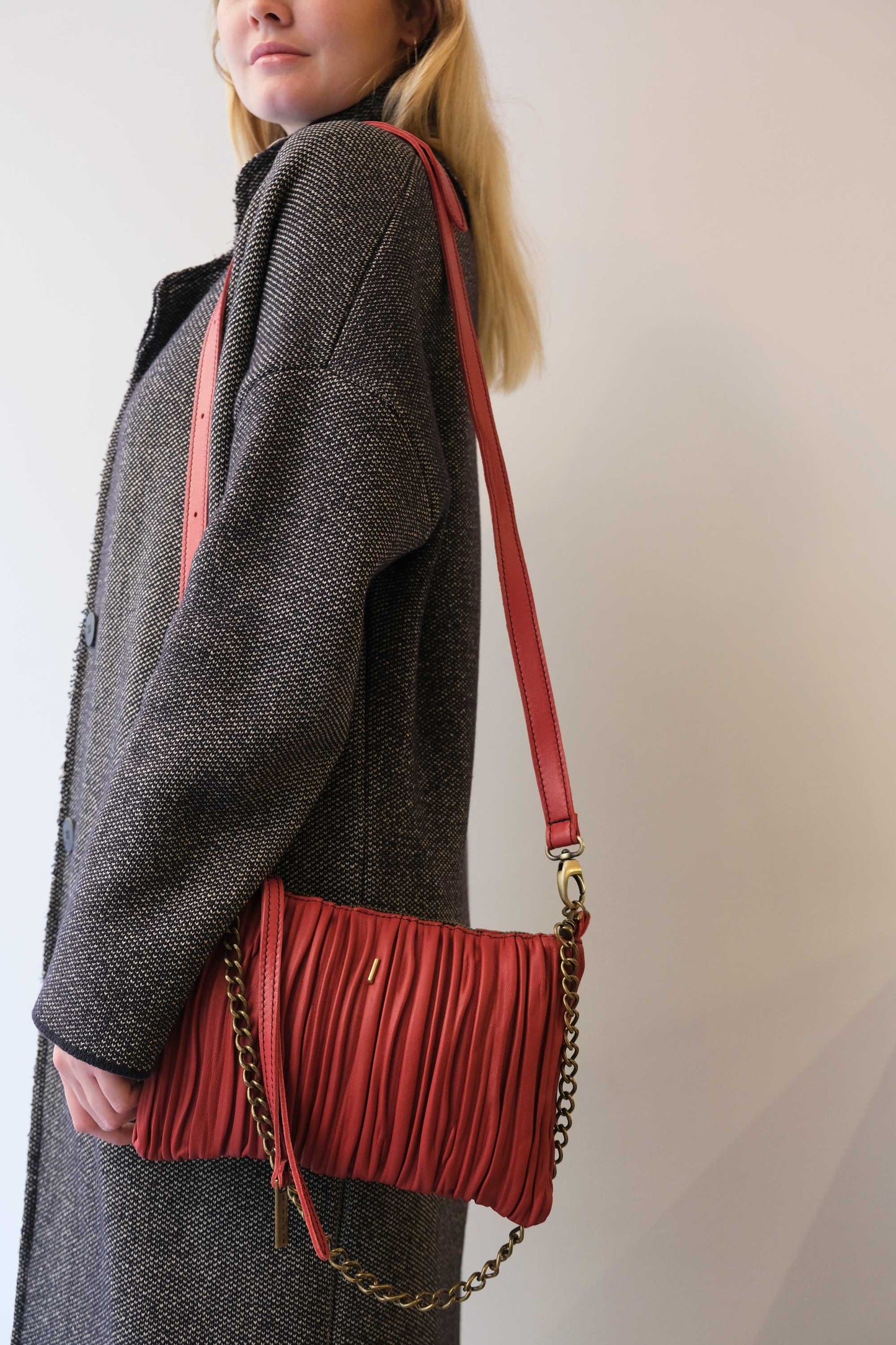 PRE ORDER discount 15%- Mikin pochette in red pleated leather - use code PREORDER15 - ESTIMATED DELIVERY END SEPTEMBER - Made in Italy -