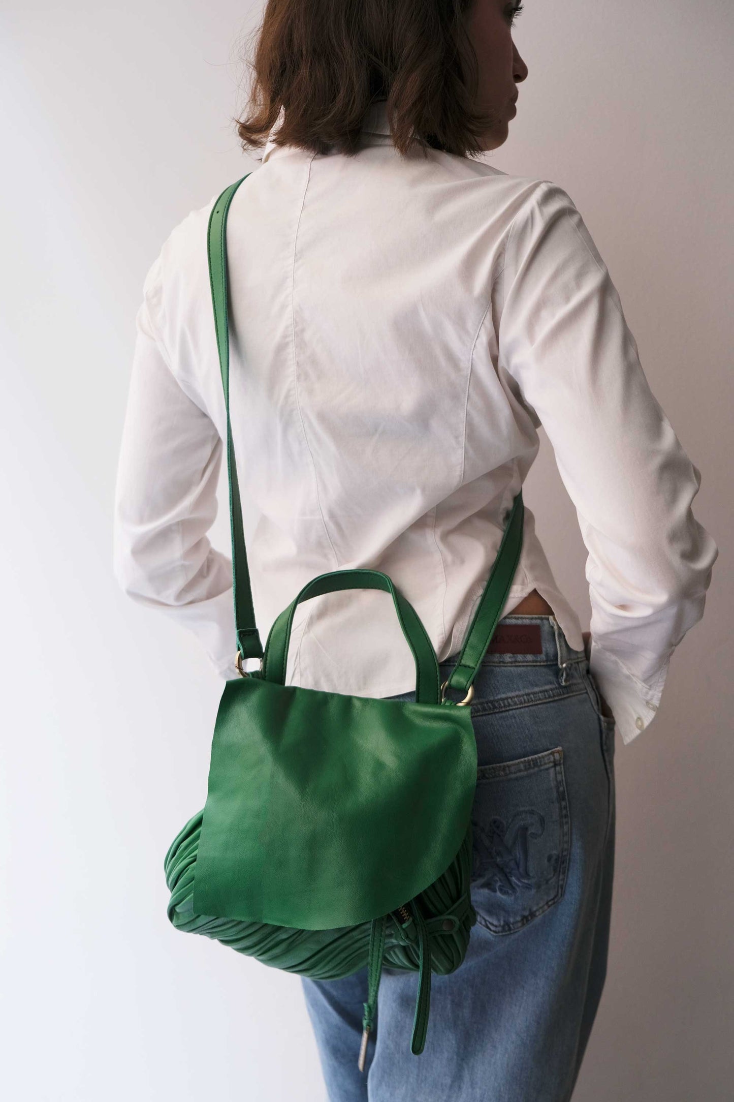 Minu in pleated emerald colour leather - Made in Italy -