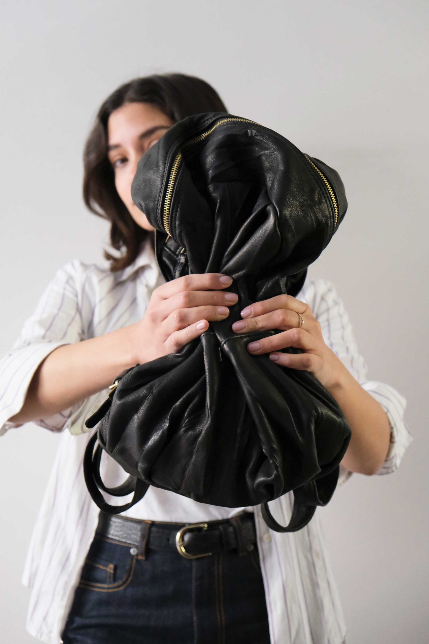 Nerina zaino in pelle nera nappa lomè lavata e morbida - Made in Italy -
