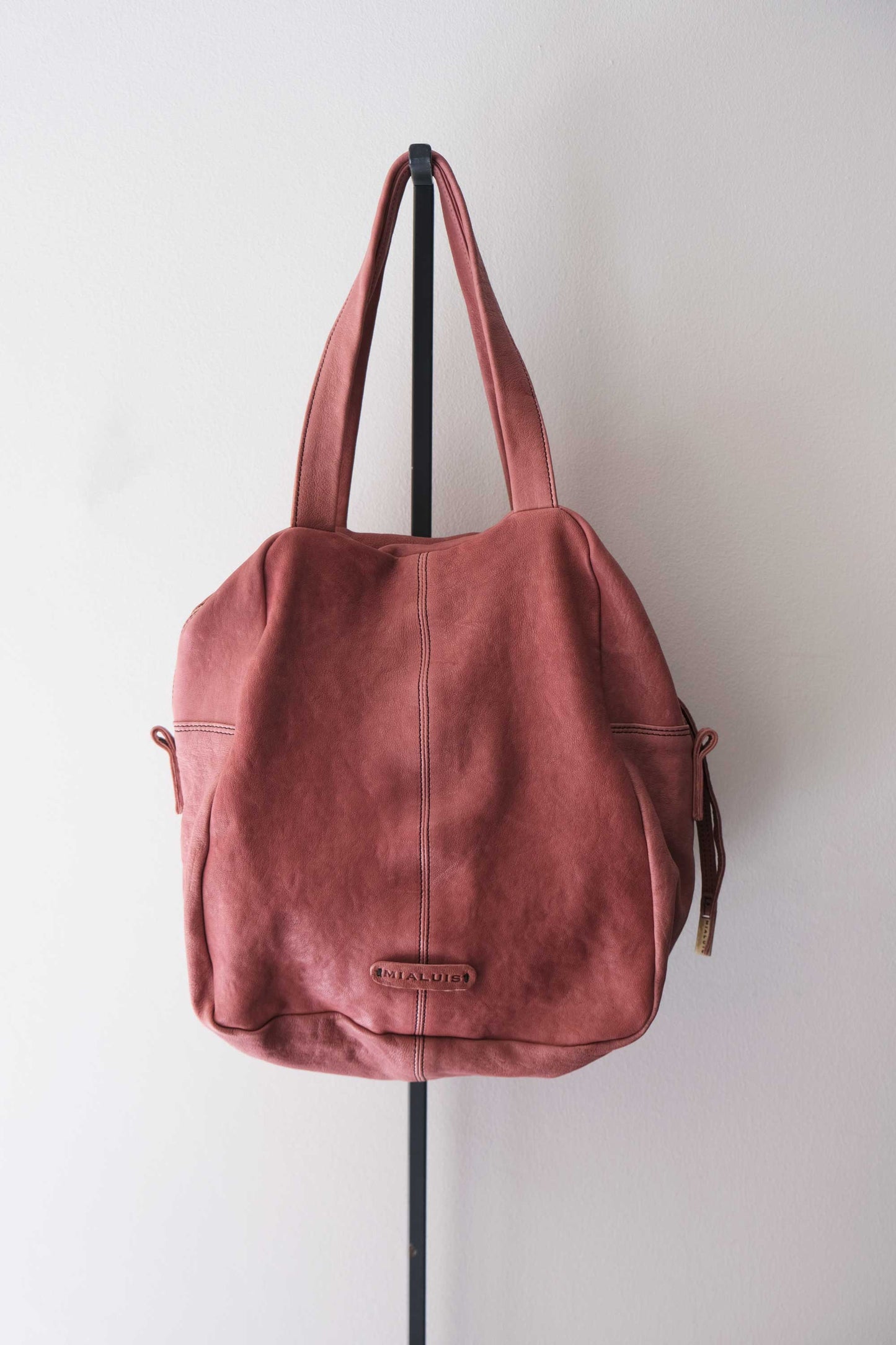 Riri tote bag in malva perforated giunco nappa - Made in Italy -