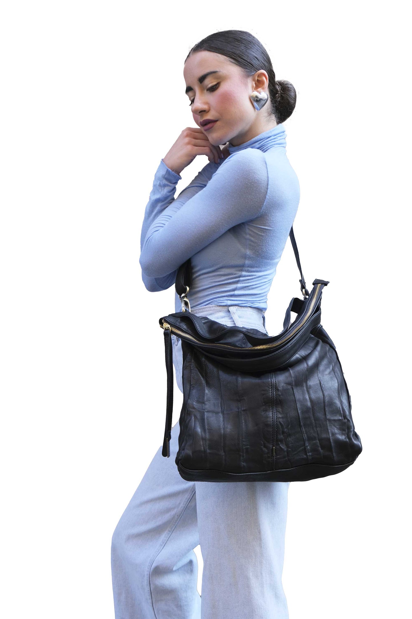LAUNCH PRICE €298 UNTIL OCTOBER 30 - Valy tote bag in soft nappa lomé black - Made in Italy -