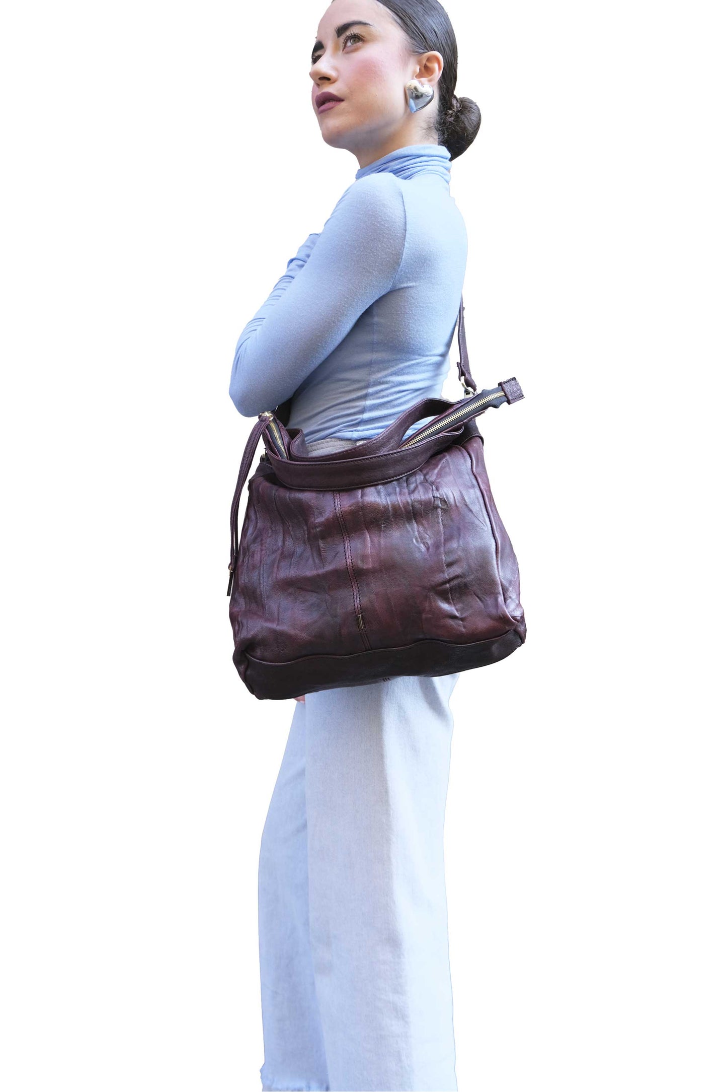 LAUNCH PRICE €298 UNTIL OCTOBER 30 - Valy tote bag in soft nappa lomé plum - Made in Italy -