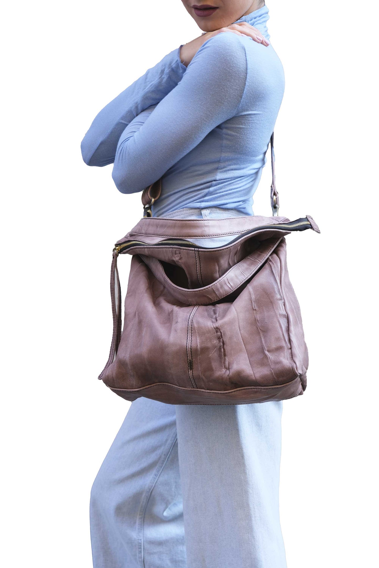 LAUNCH PRICE €298 UNTIL OCTOBER 30 - Valy tote bag in soft nappa lomé taupe - Made in Italy -