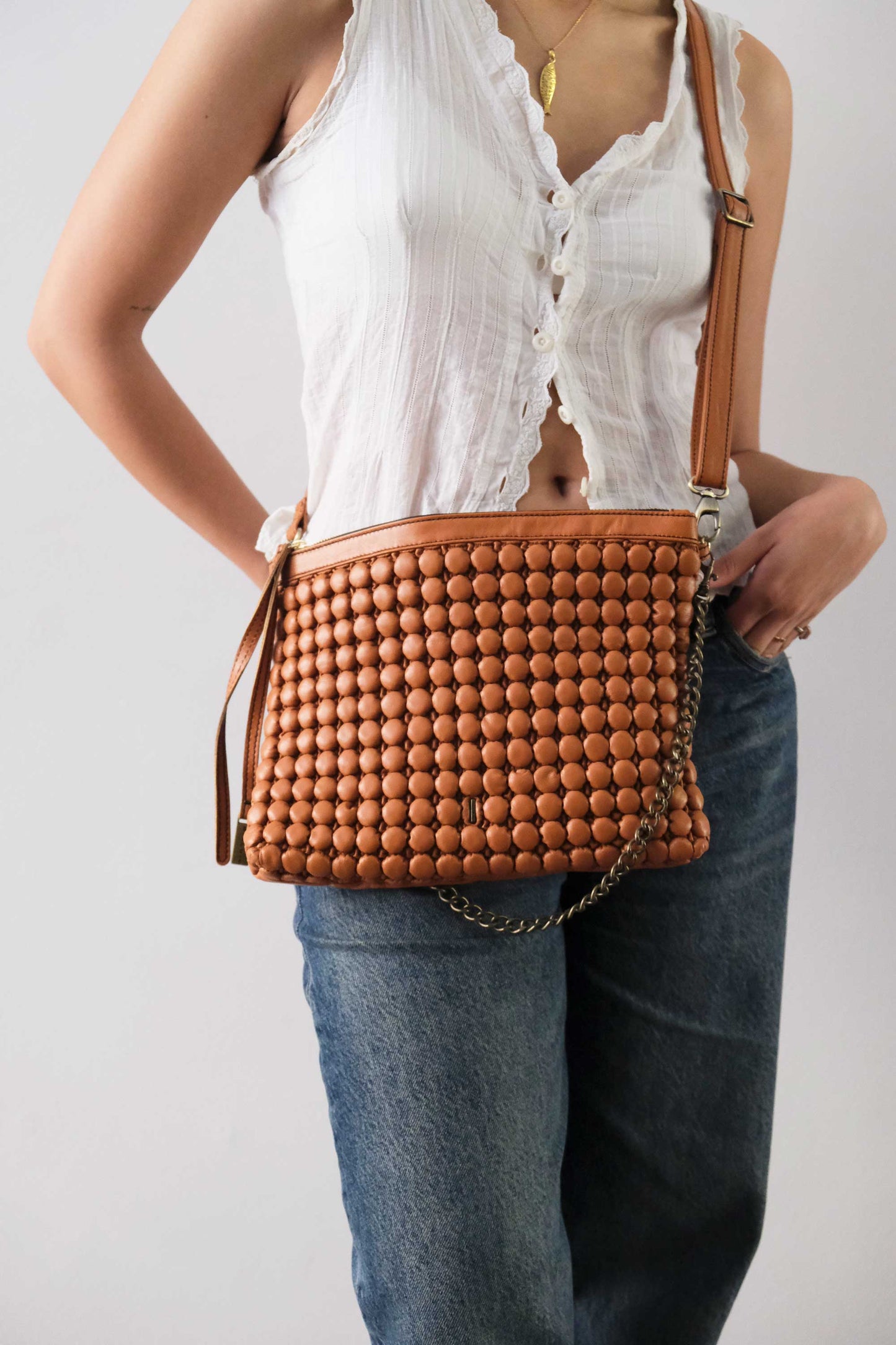 Zoe in pleated bubble biscuit soft nappa leather - Made in Italy -
