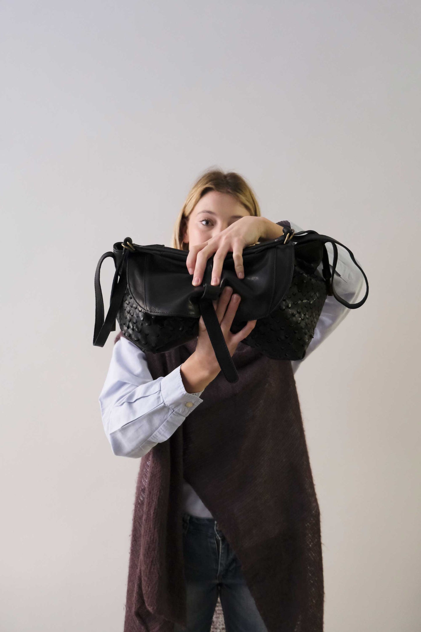 Do saddle bag in black perforated leather - Made in Italy -