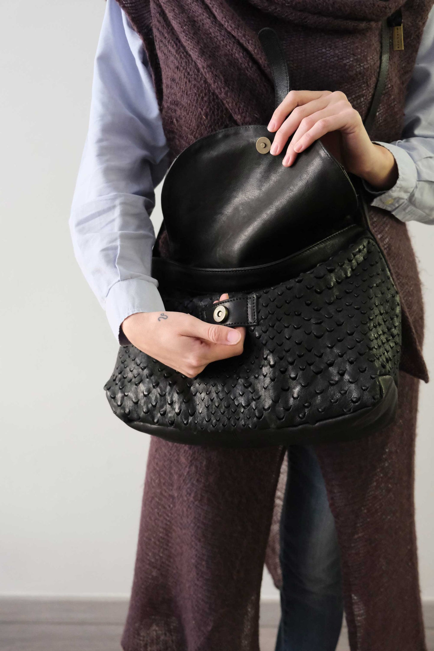 Do saddle bag in black perforated leather - Made in Italy -