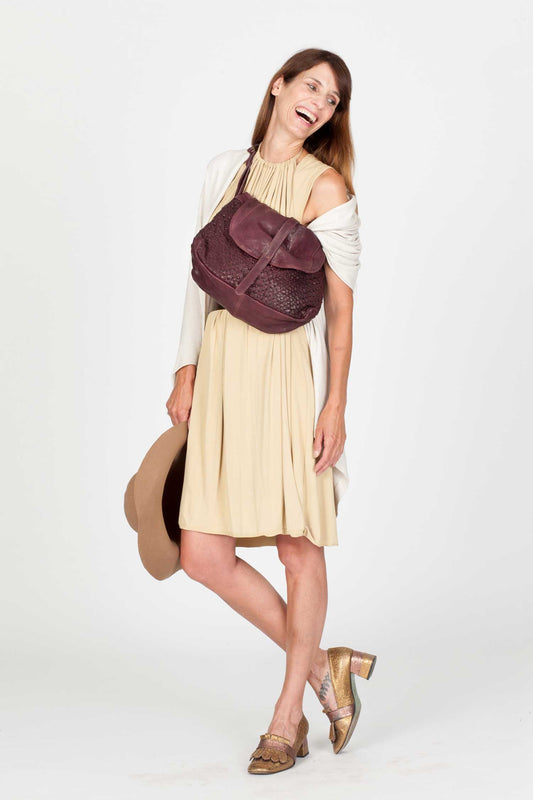 Do saddle bag in plum perforated leather - Made in Italy -