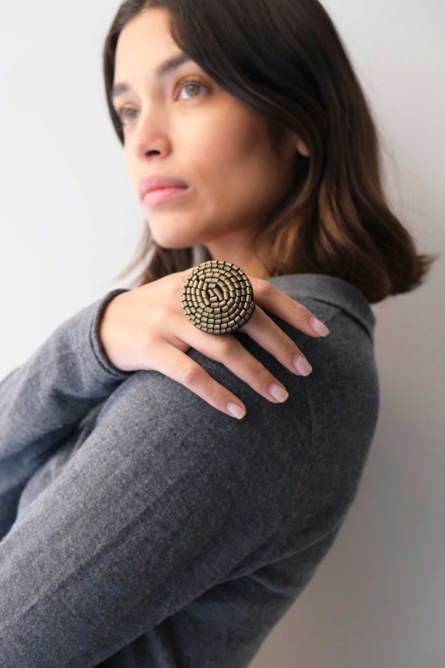 Gabrielle dark gold leather ring - Made in Italy -