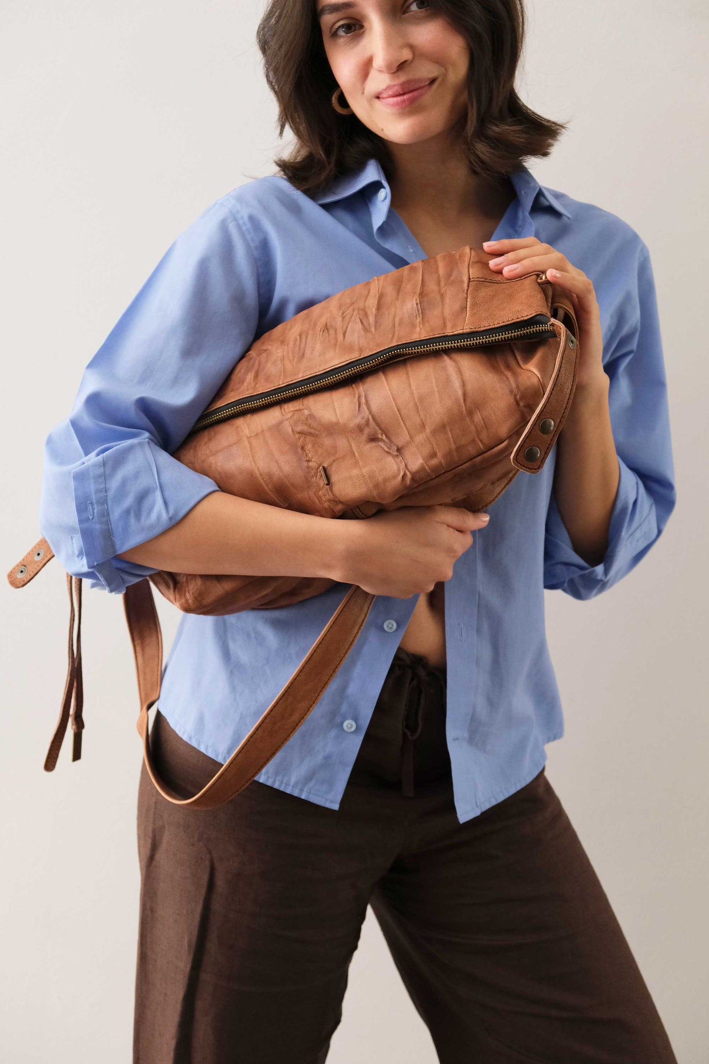 Chicca hobo bag in morbida nappa lomé cioccolato - Made in Italy -