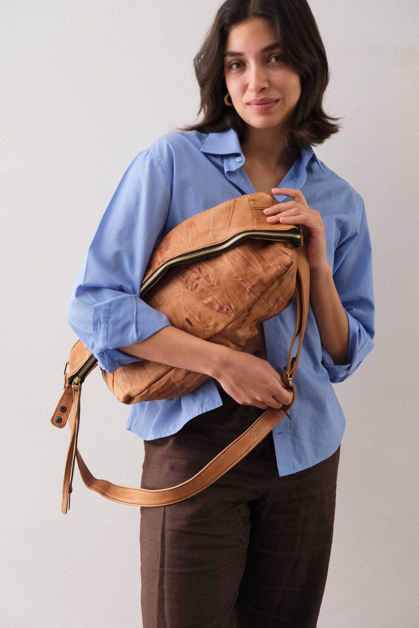 Chicca hobo bag in morbida nappa lomé cognac - Made in Italy -
