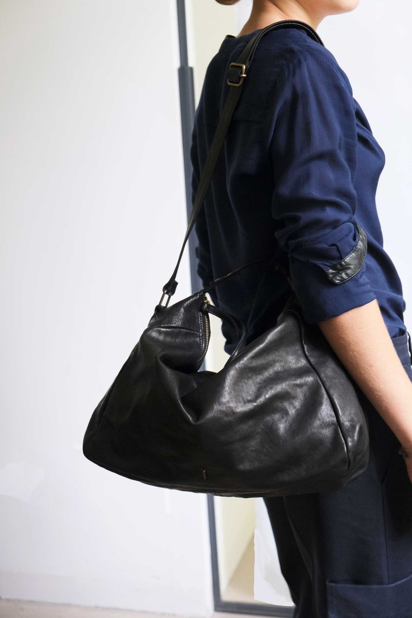 Chicca hobo bag in black nappa vegetable leather