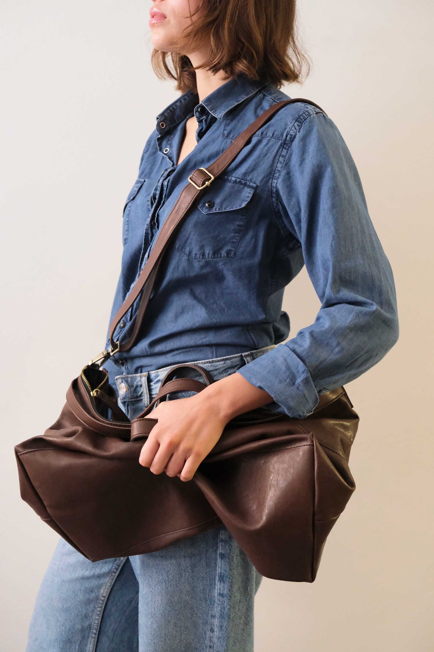 Cloudy borsa a tracolla in pelle nappa marrone - Made in Italy-