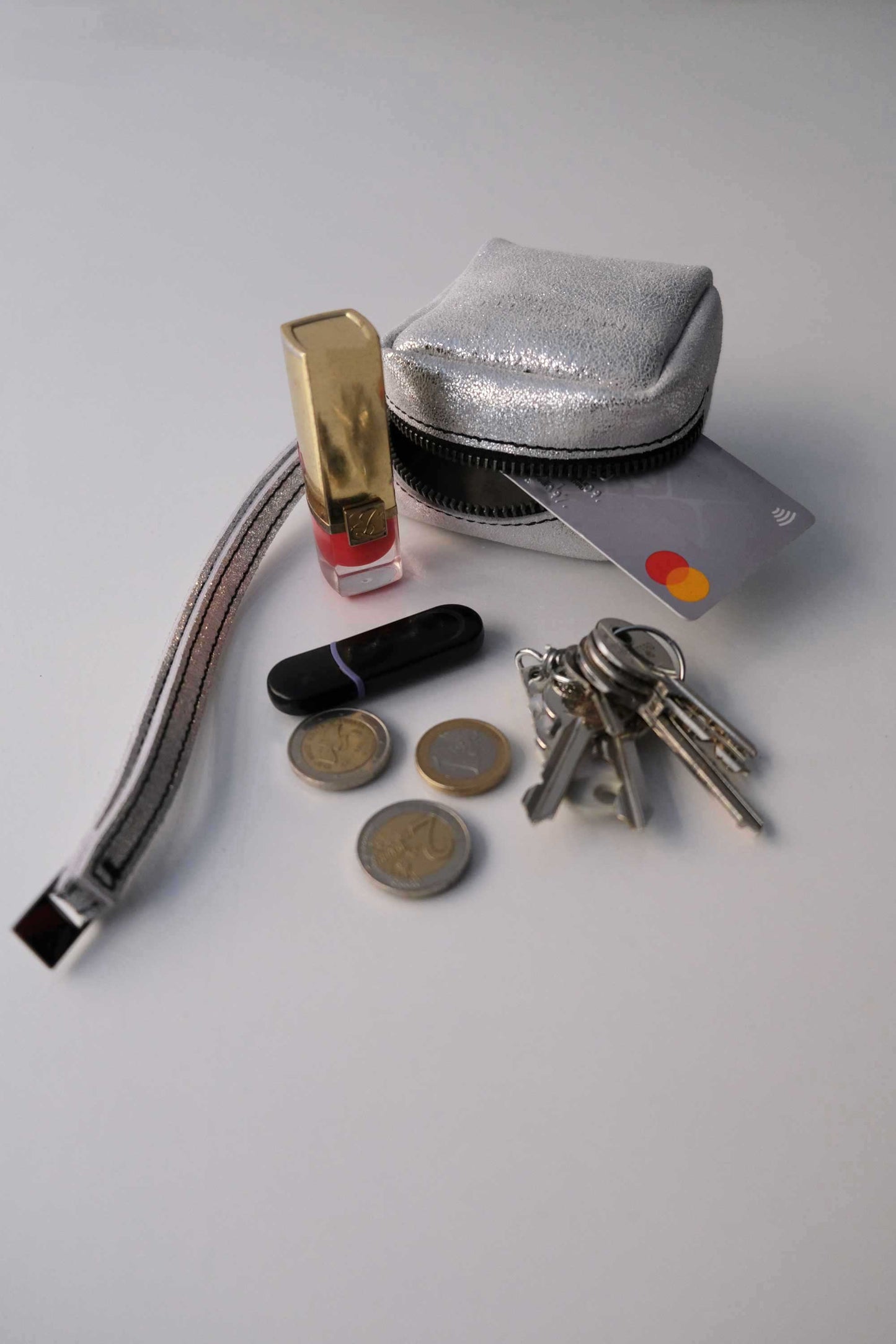Dream box mini pochette in silver soft leather