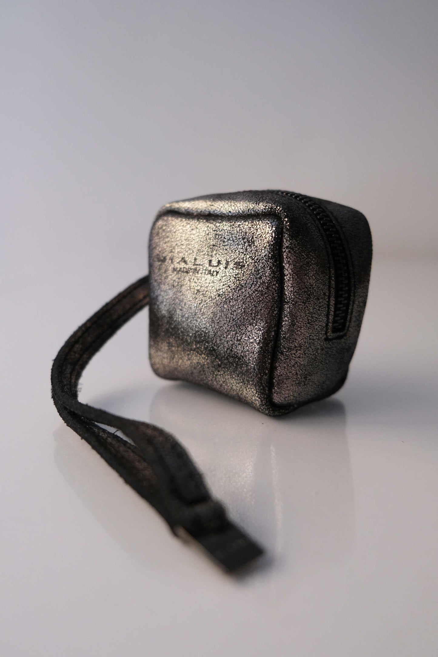 Dream box mini pochette in pewter soft leather