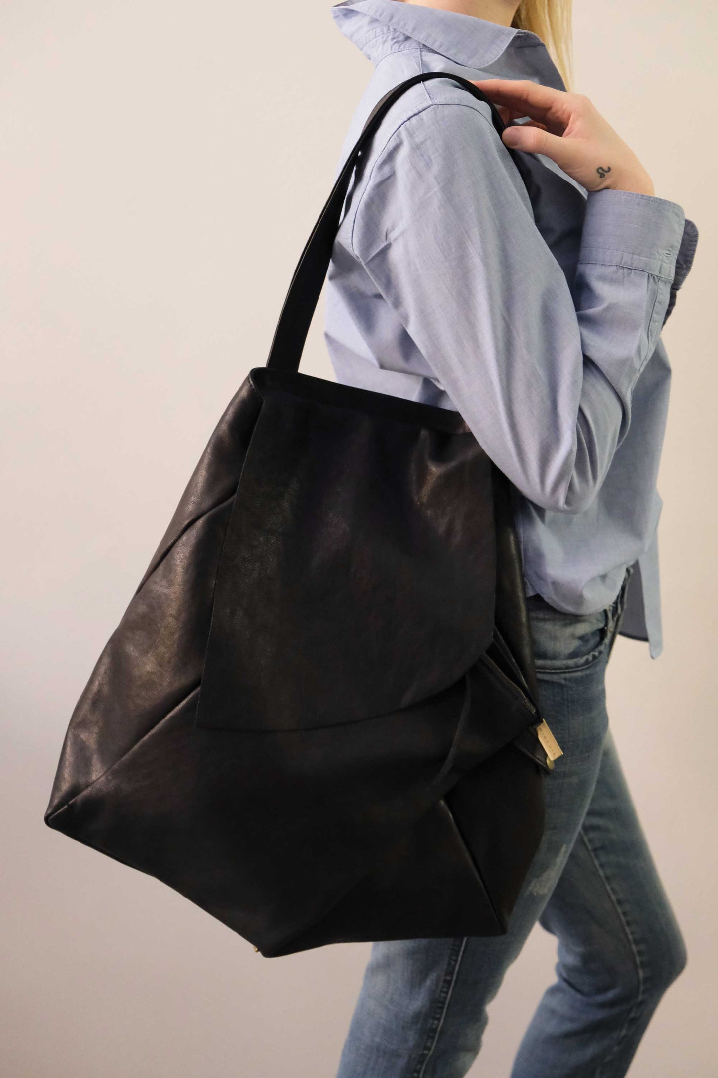 Ferdi tote bag in black nappa leather - Made in Italy -