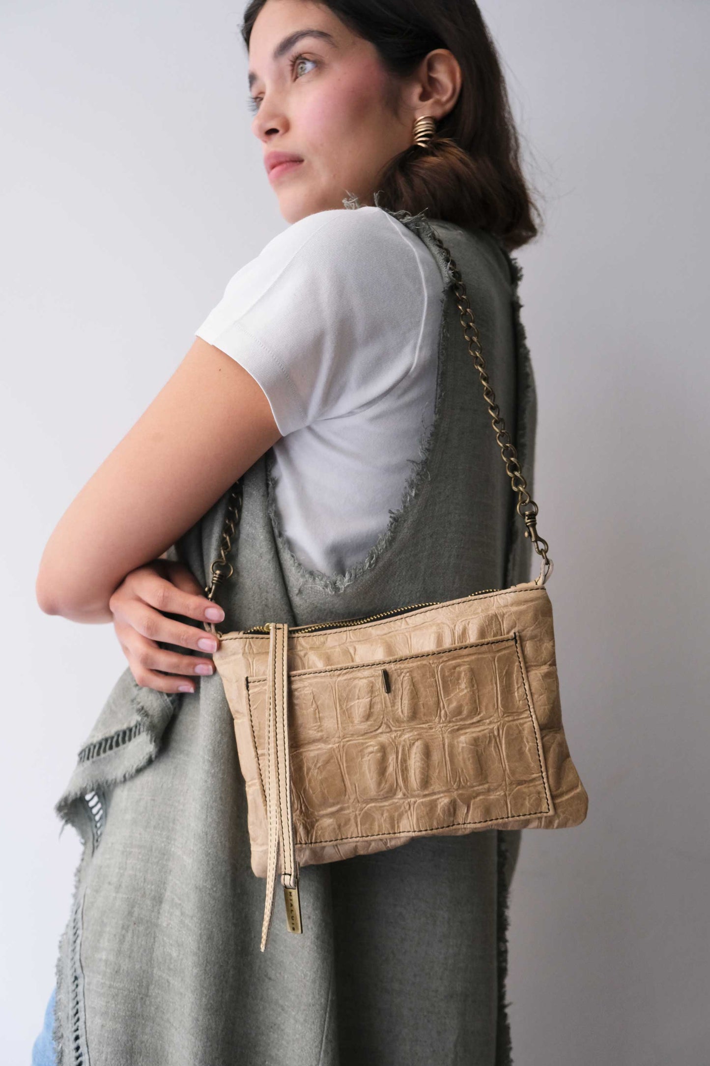 Pochette Mikin in vitello nocciola - Made in Italy-