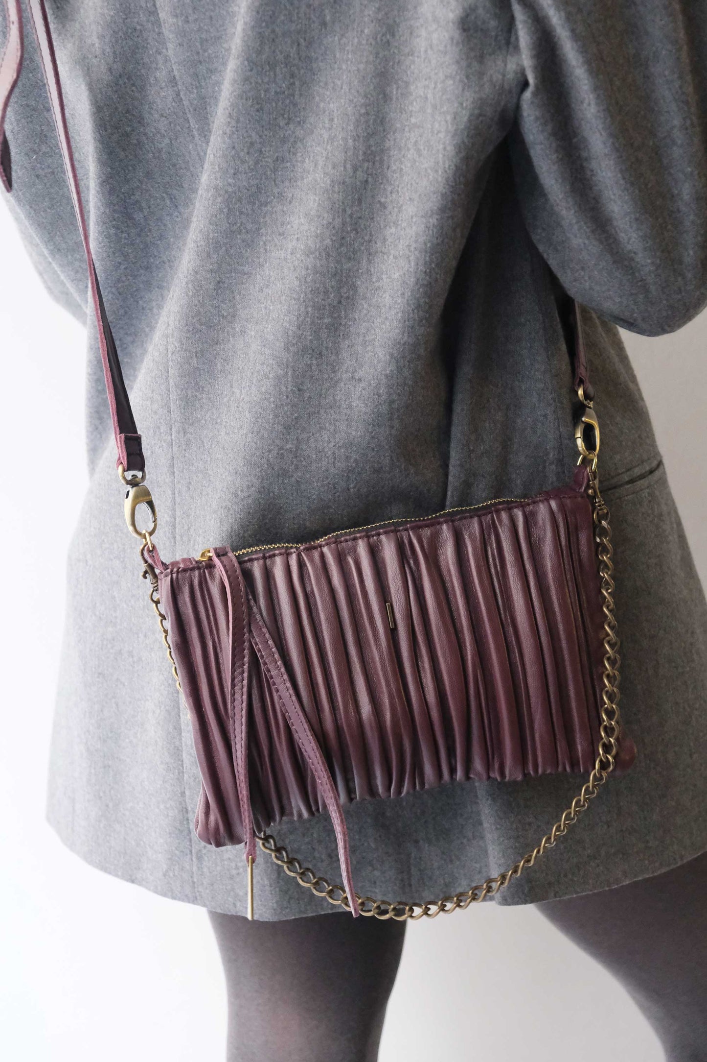PRE ORDER discount 15%- Mikin pochette in plum pleated soft leather - use code PREORDER15 - ESTIMATED DELIVERY END SEPTEMBER - Made in Italy -