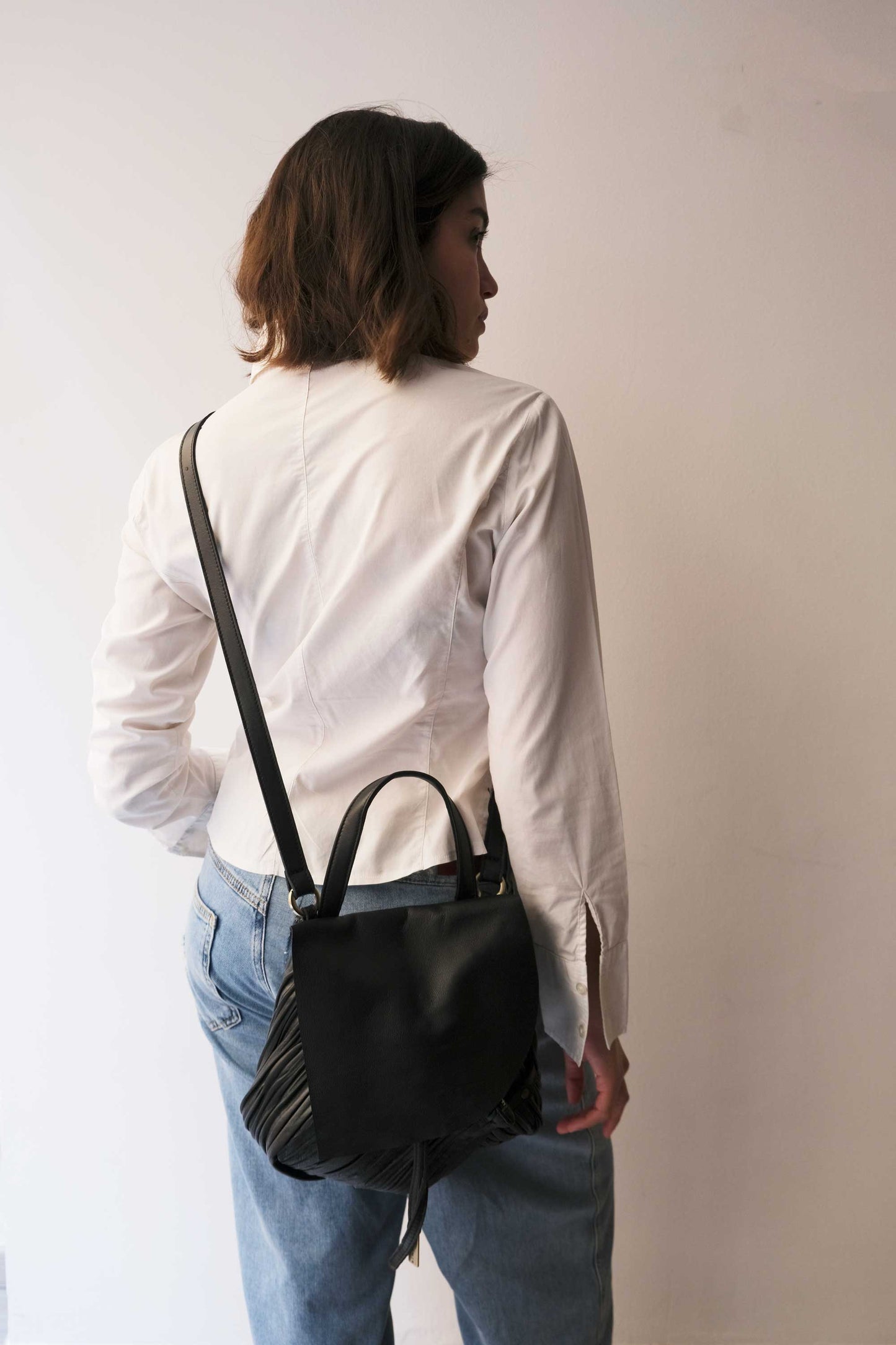 PRE ORDER discount 15%-Minu in pleated black colour leather - use code PREORDER15 - ESTIMATED DELIVERY END SEPTEMBER - Made in Italy -
