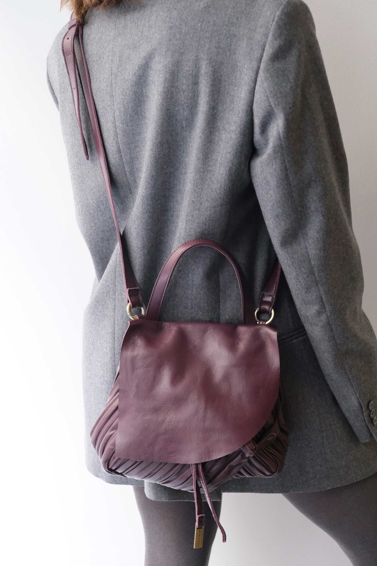 Minu in pleated plum colour leather - Made in Italy -