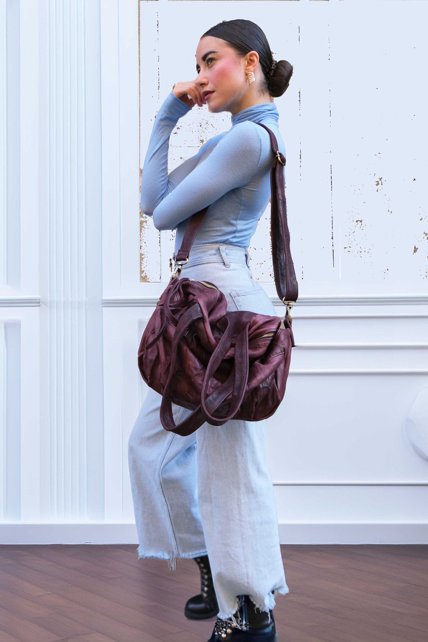 Riri tote bag in soft nappa lomé plum - Made in Italy -