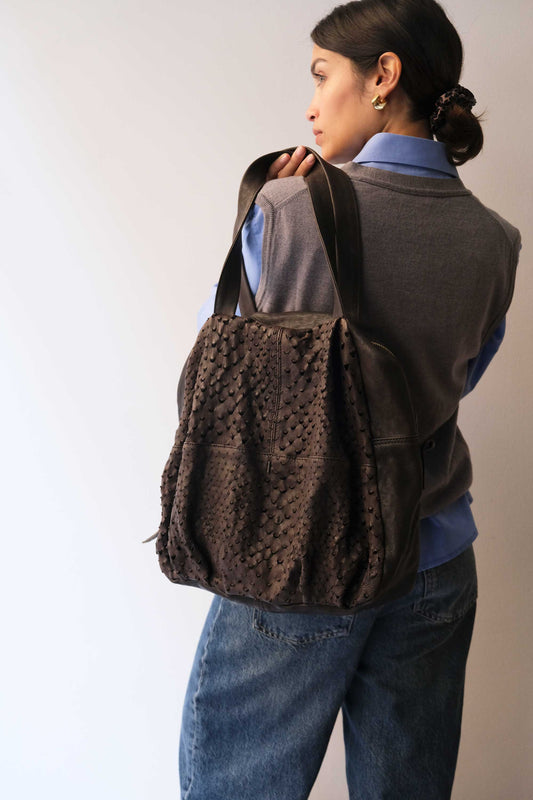 PRE ORDER discount 15%-Riri tote bag in brown perforated nappa - use code PREORDER15 - DELIVERY IS ESTIMATED WITHIN APPROXIMATELY 30 DAYS FROM THE ORDER DATE- Made in Italy -
