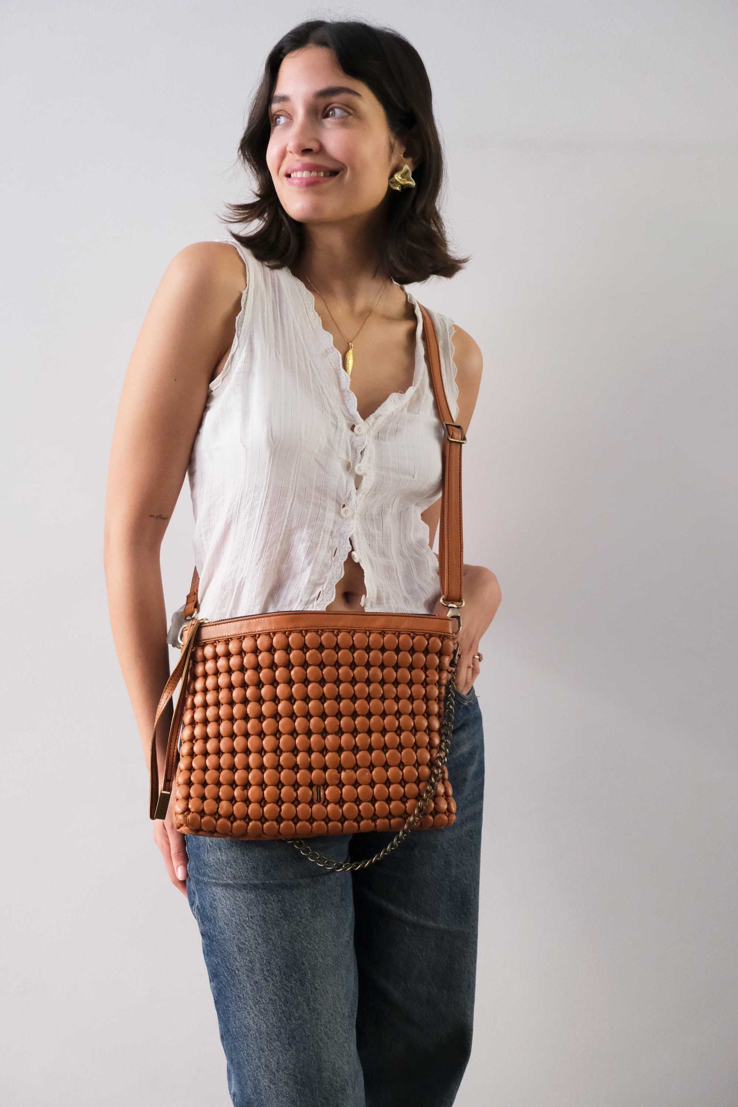 Zoe in pleated bubble biscuit soft nappa leather - Made in Italy -