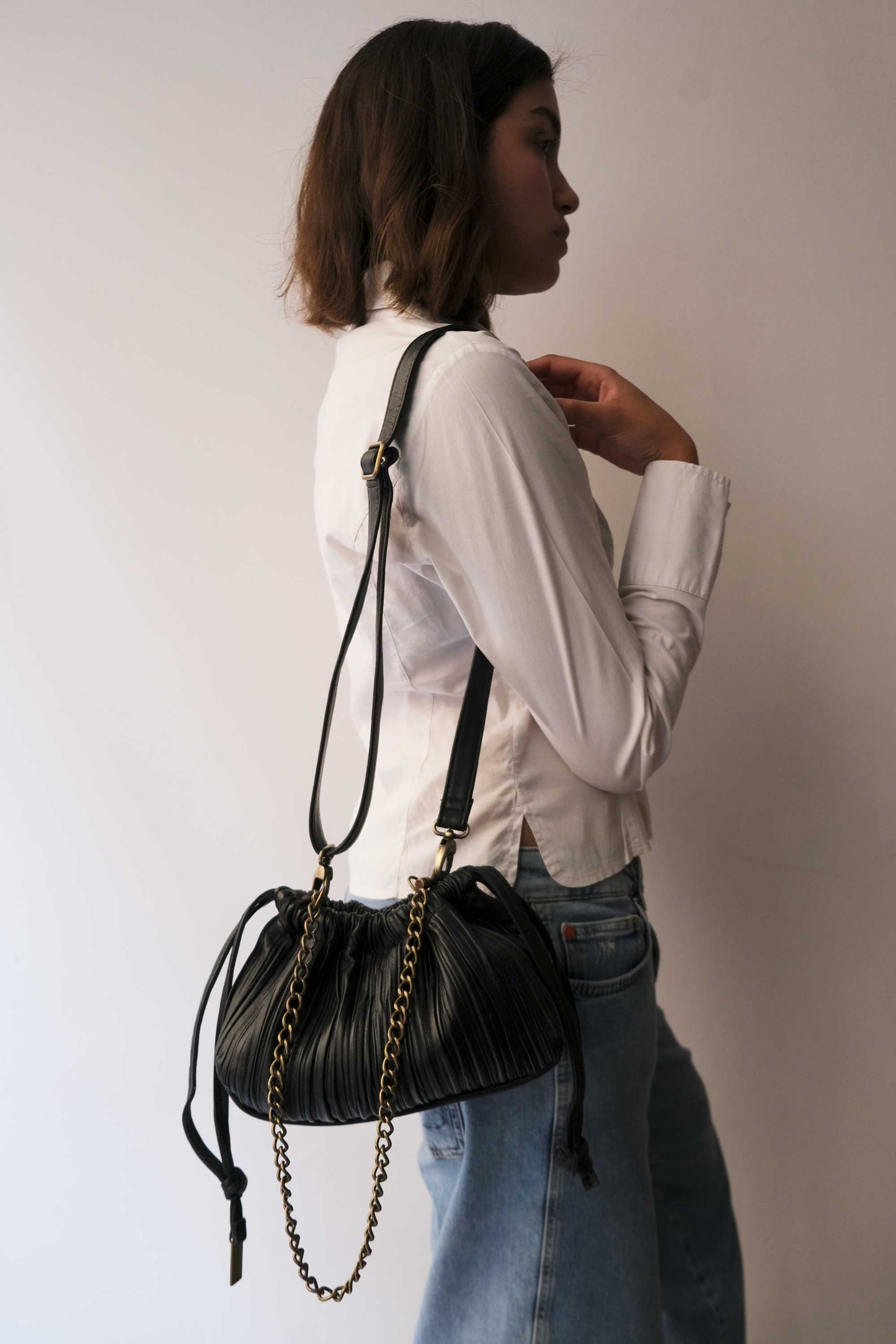 PRE ORDER discount 15%-Agnes mini pochette in black pleated leather- use code PREORDER15 - ESTIMATED DELIVERY SEPTEMBER 15- Made in Italy -