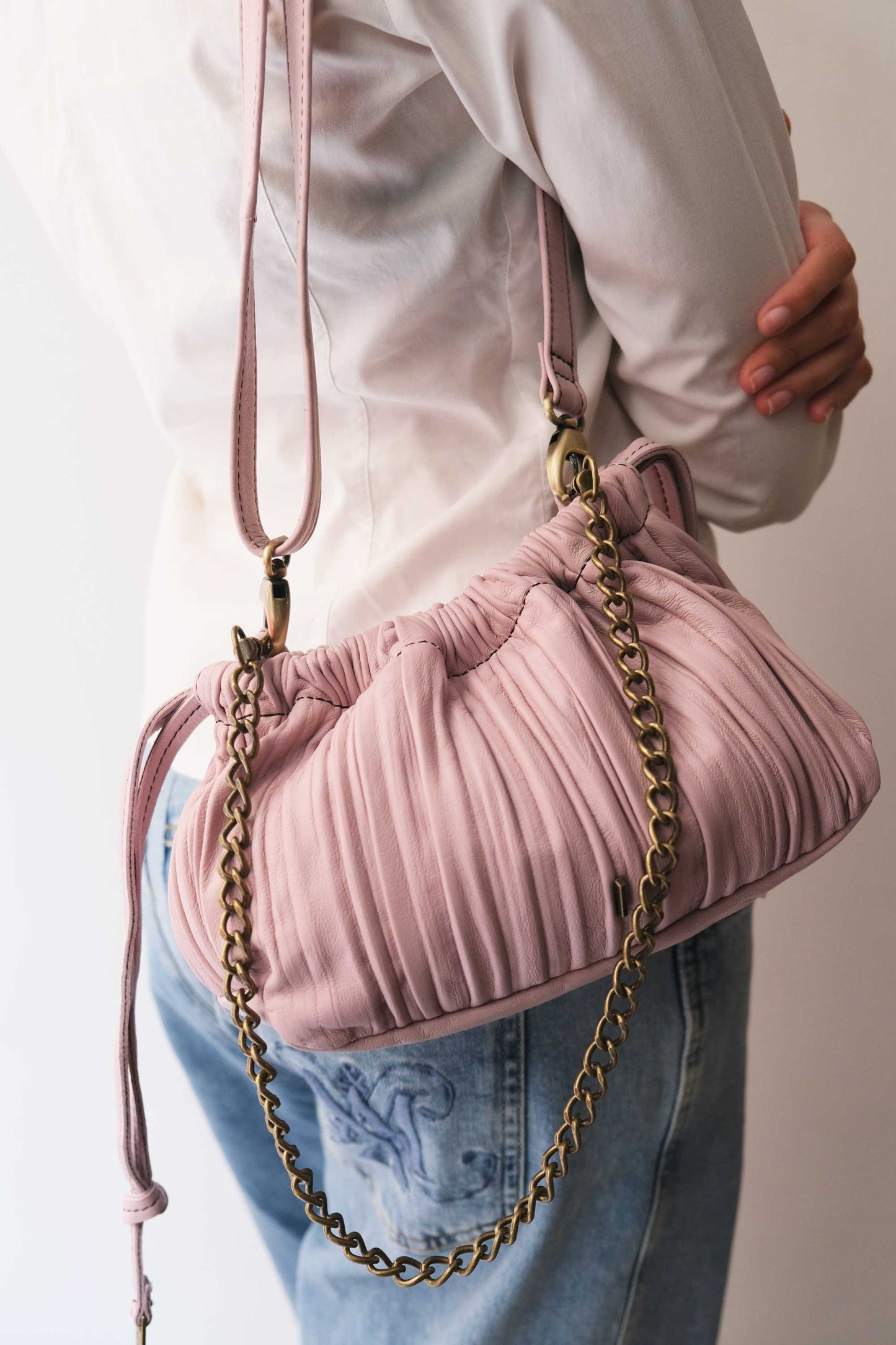 Agnes mini pochette in orchid pleated leather - Made in Italy -