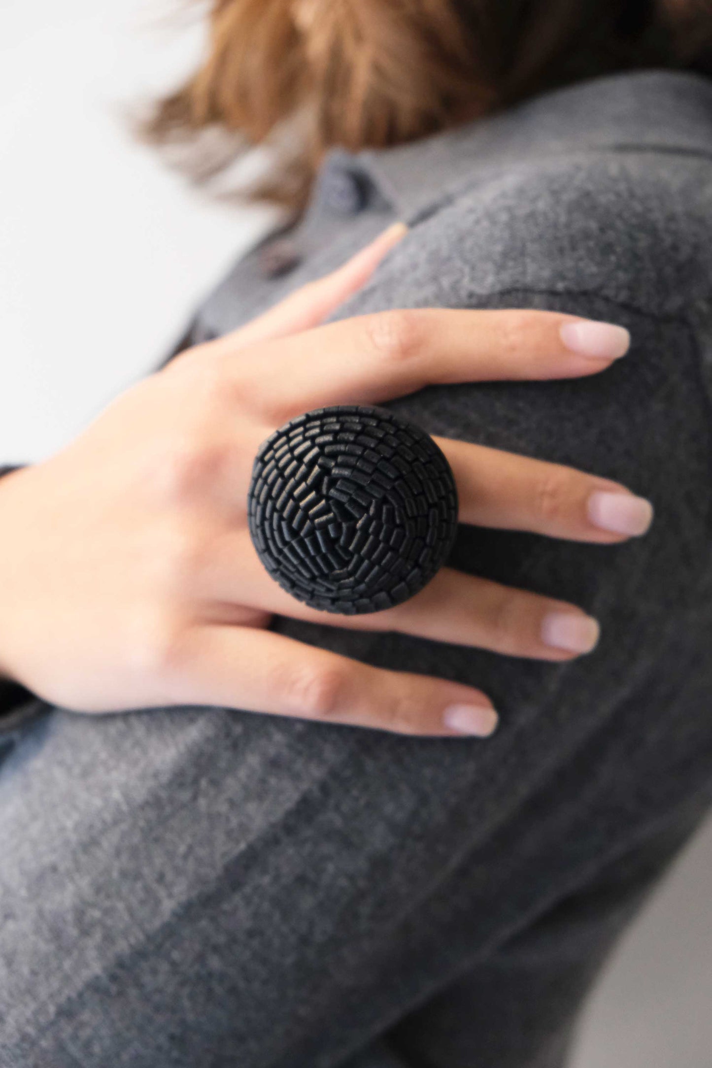 Gabrielle black leather ring - Made in Italy -