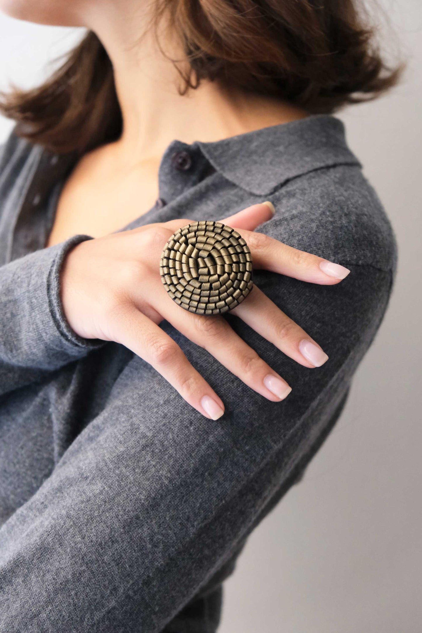 Gabrielle dark gold leather ring - Made in Italy -
