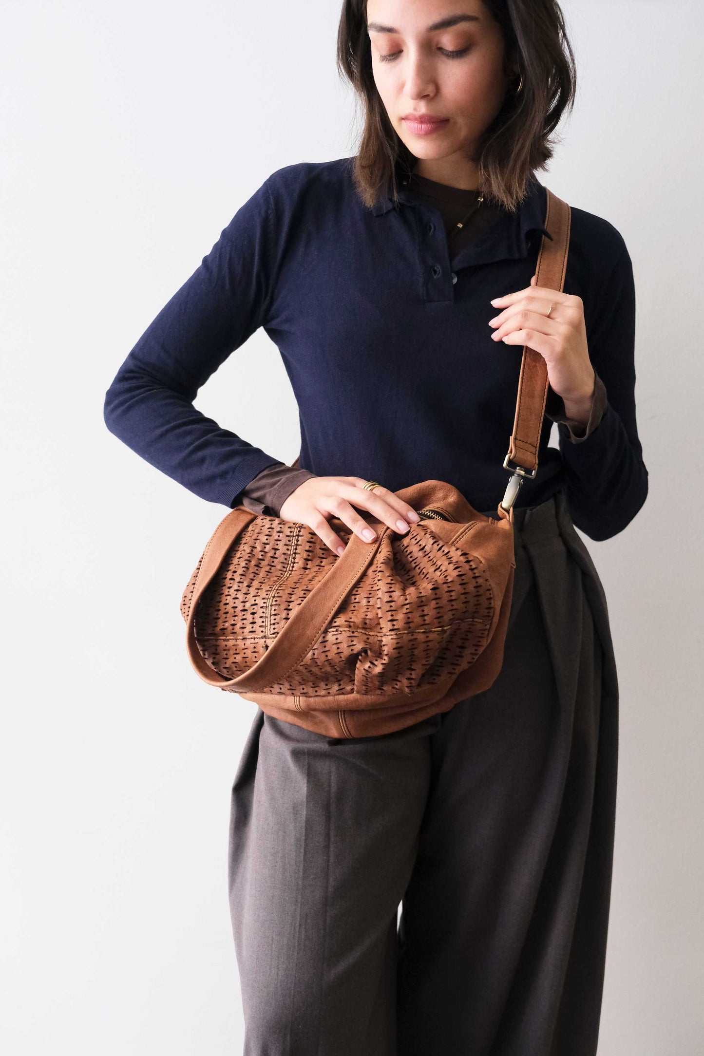 Betty tote in chocolate perforated giunco nappa leather - Made in Italy -