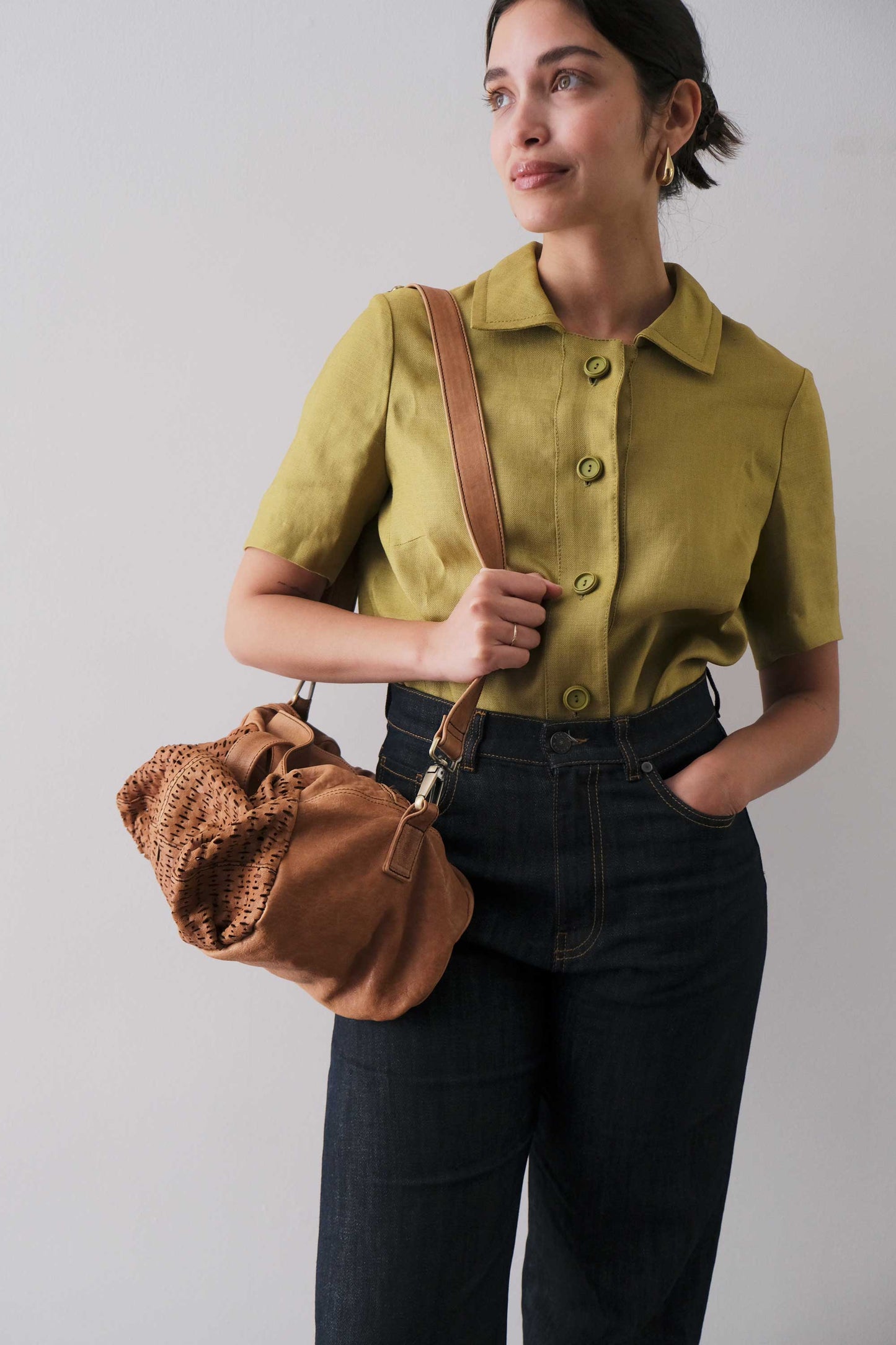 Betty tote nappa laserata giunco cognac - Made in Italy -