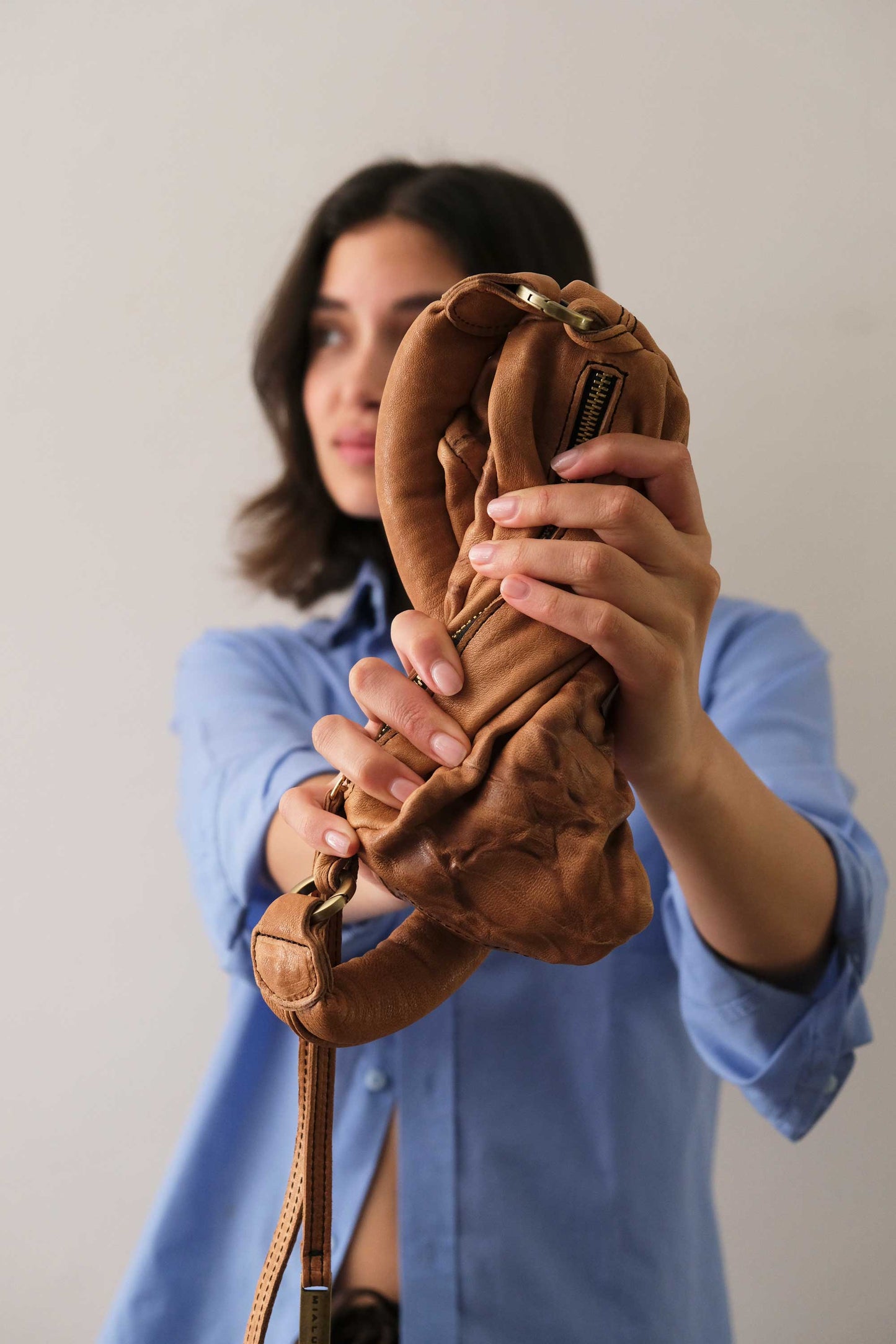 Bobo mini in nappa lomè cognac pelle conciata al vegetale - Made in Italy -