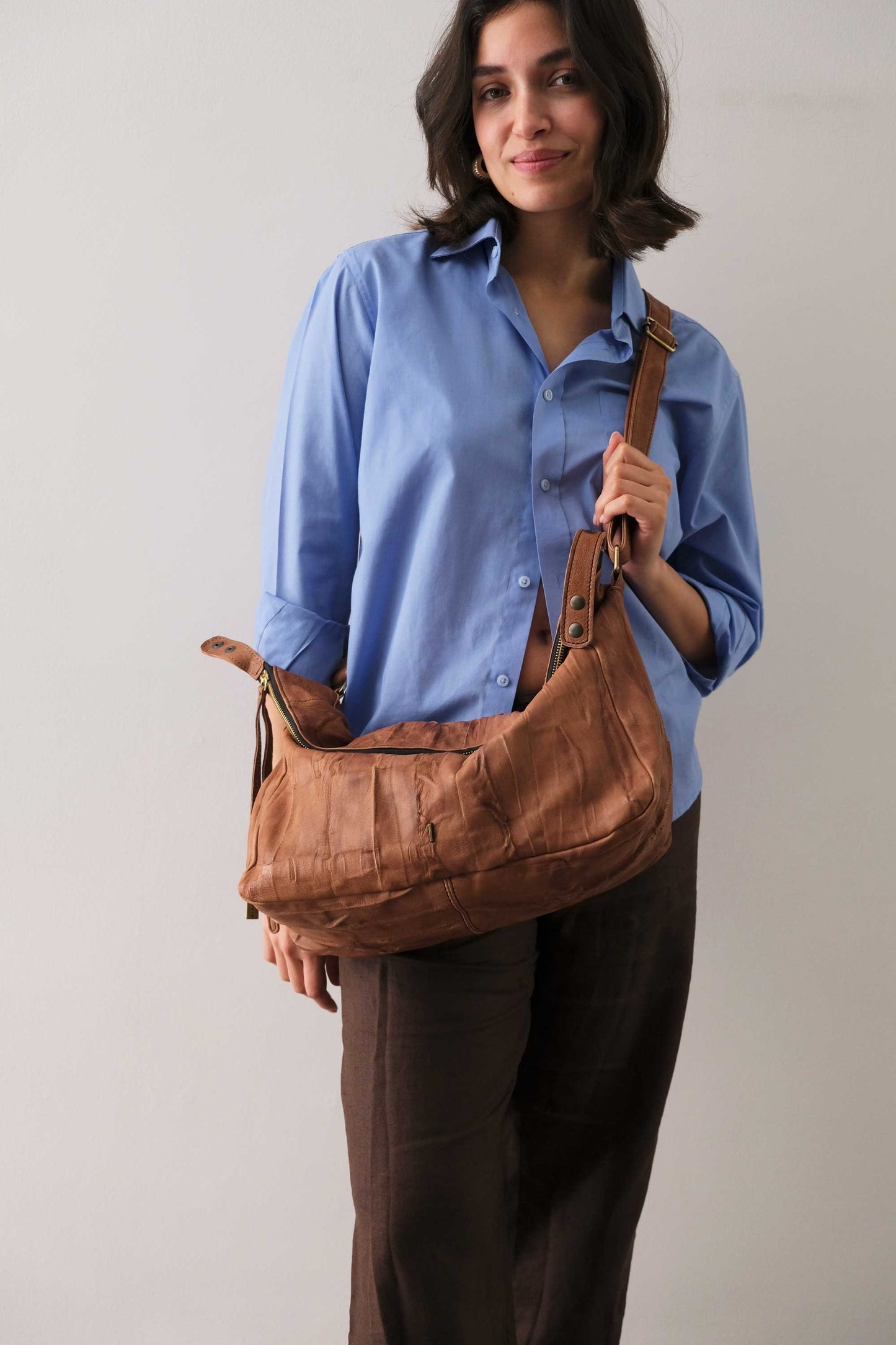Chicca hobo bag in morbida nappa lomé cioccolato - Made in Italy -