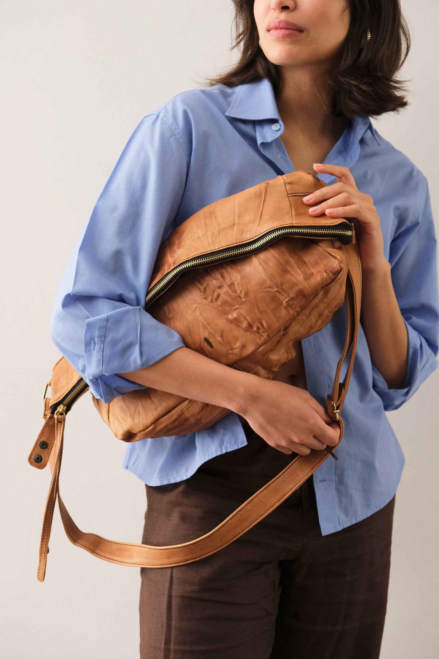 Chicca hobo bag in morbida nappa lomé cognac - Made in Italy -