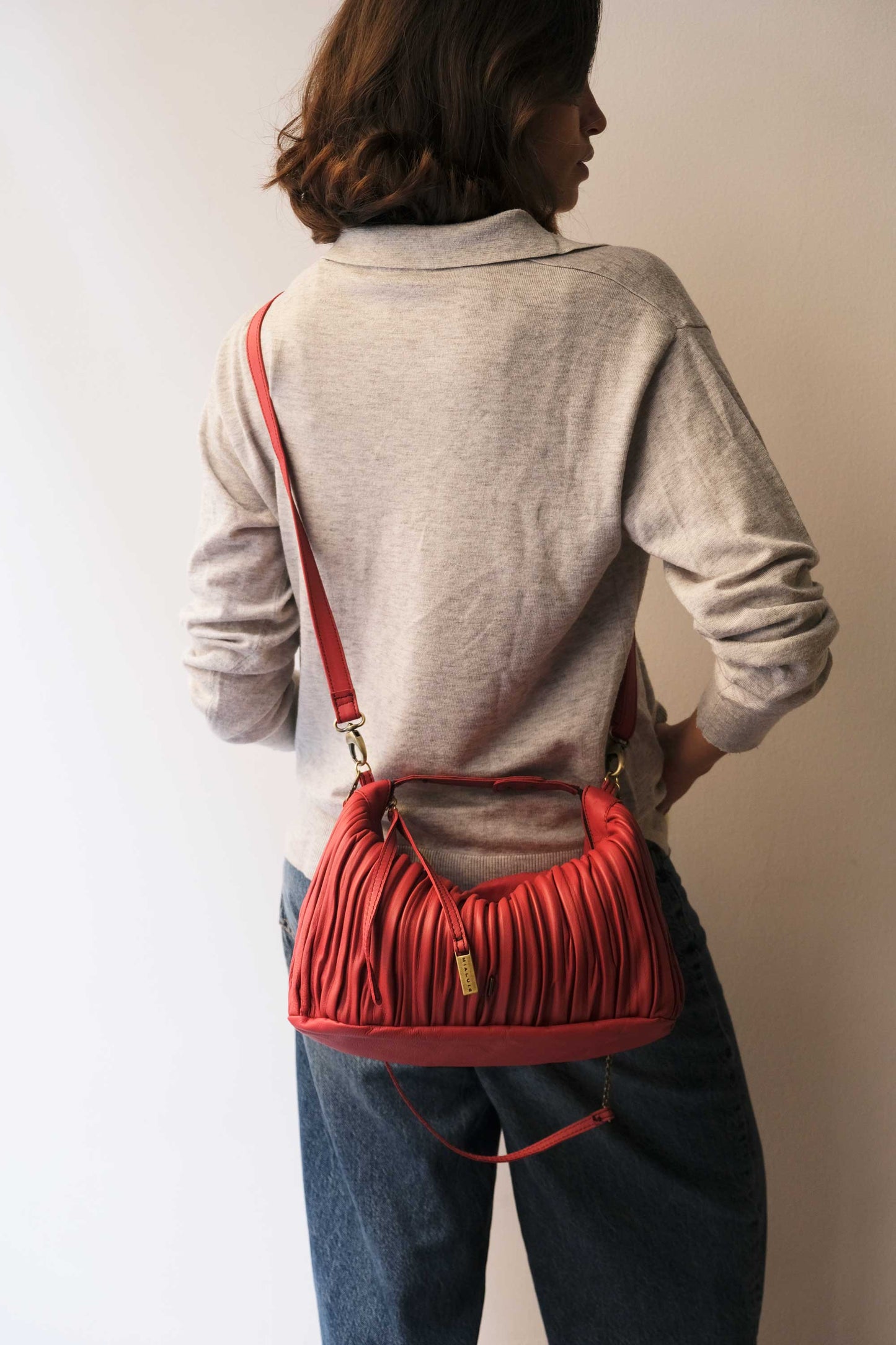PRE ORDER discount 15%- Chicca Media hobo bag in red pleated leather - use code PREORDER15 - ESTIMATED DELIVERY END SEPTEMBER - Made in Italy -