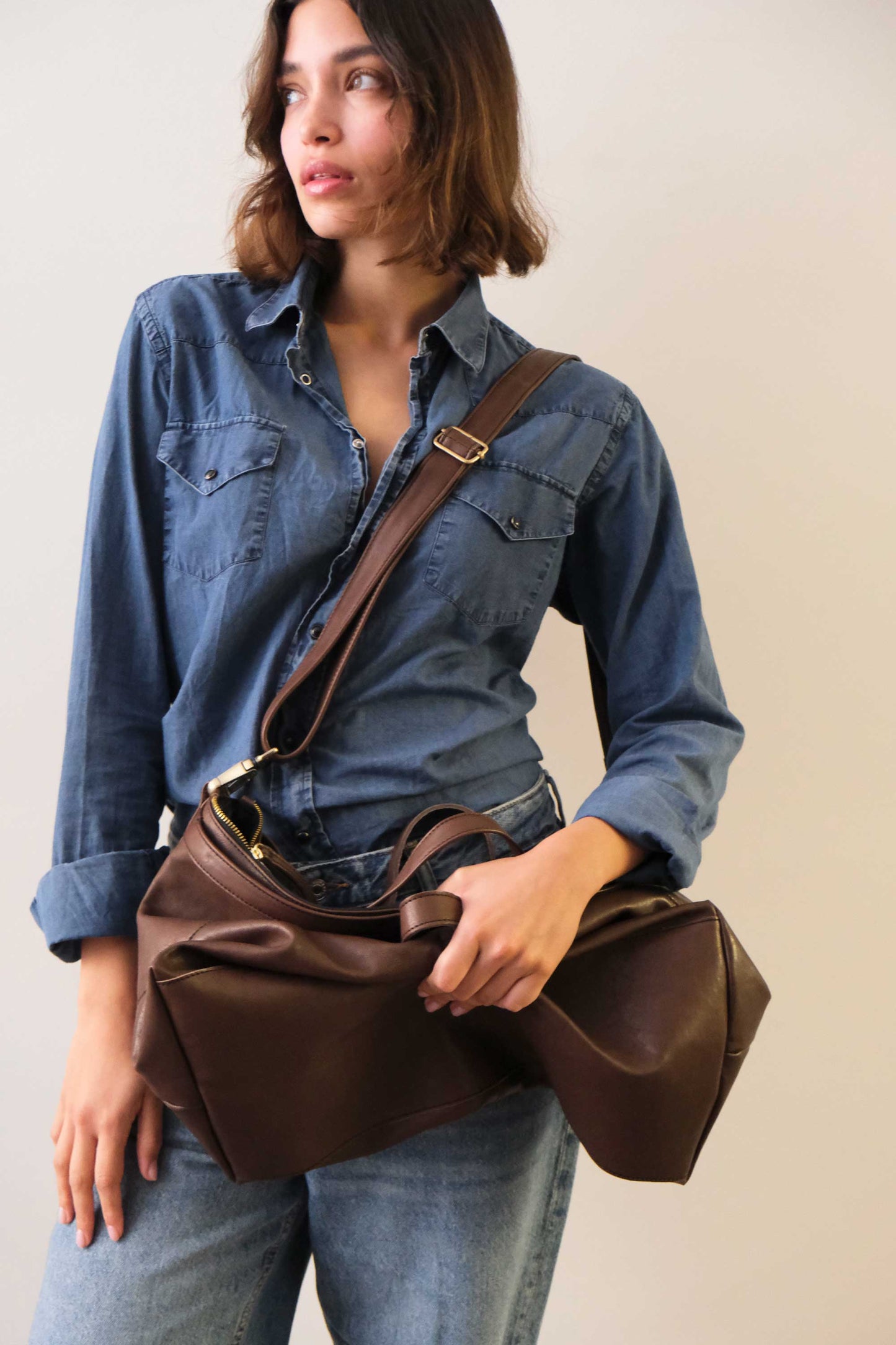 Cloudy borsa a tracolla in pelle nappa marrone - Made in Italy-